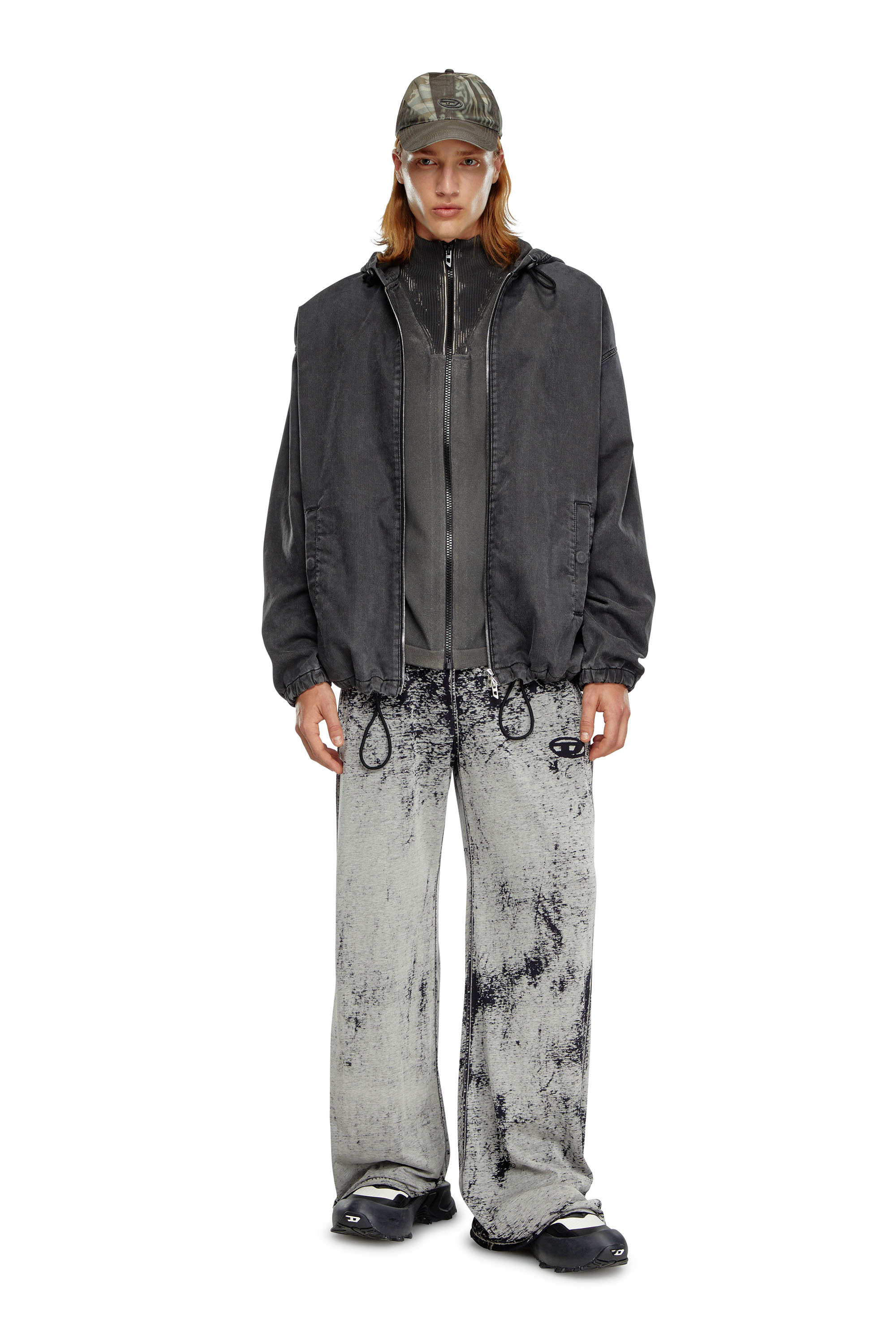 Diesel - P-LEO-DEV, Man's Track pants in burnout plated jersey in Black/Grey - 1