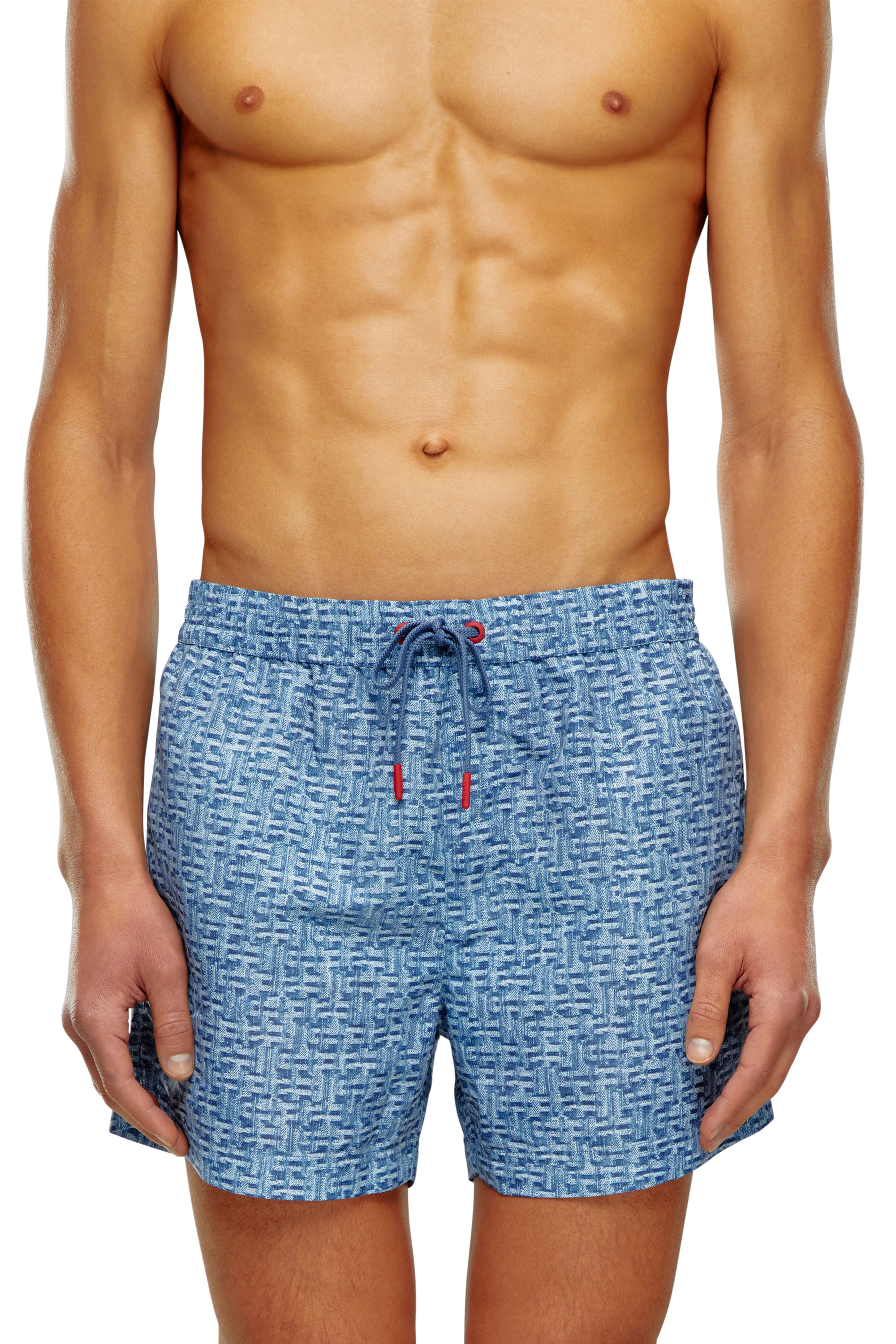 Diesel - BMBX-KEN-37-ZIP, Man's Mid-length swim shorts with denim print in Blue - 2