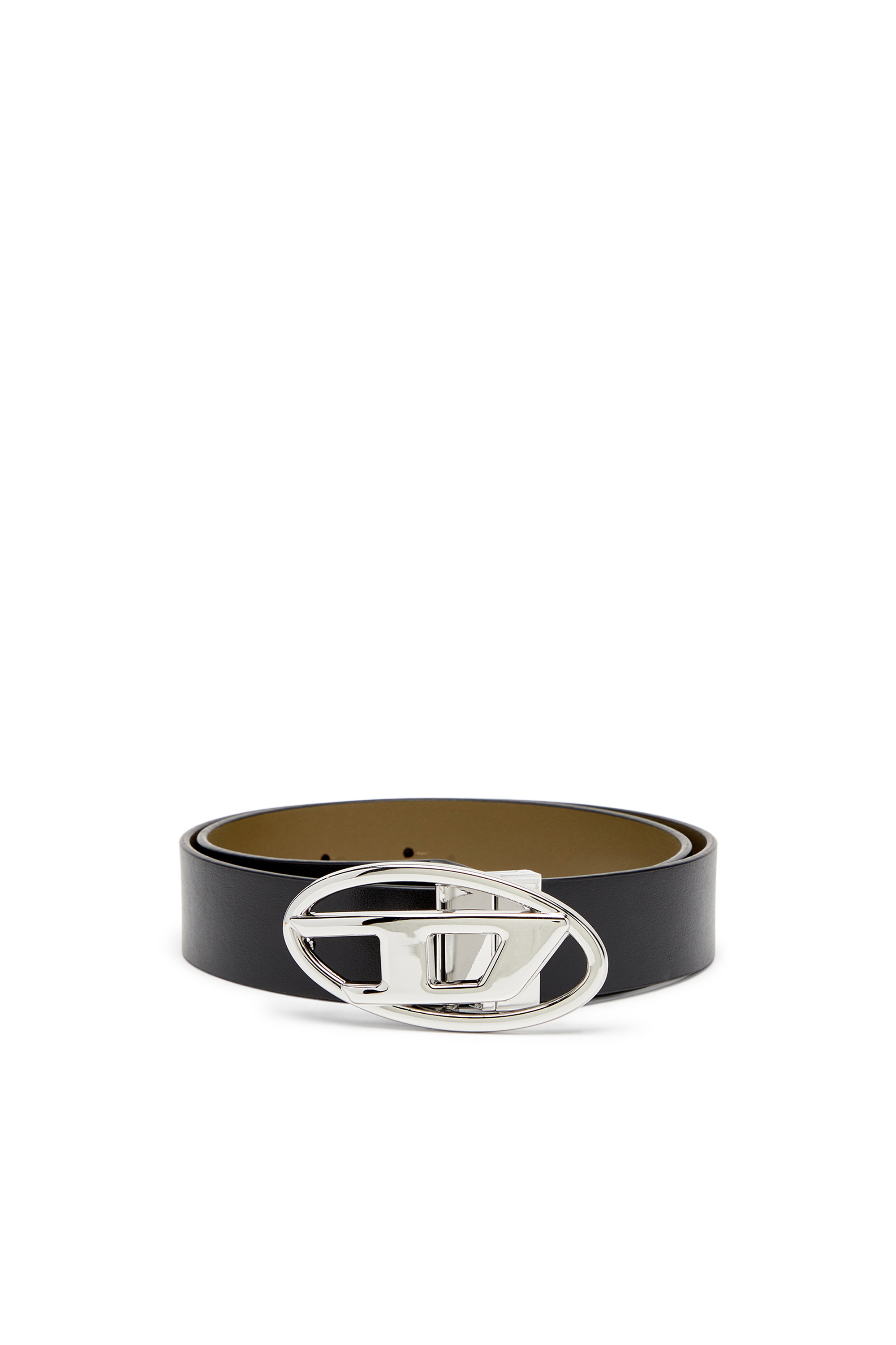 Diesel - B-1DR W REV II 30, Woman's 3cm reversible leather belt with Oval D buckle in Black/Green - 1