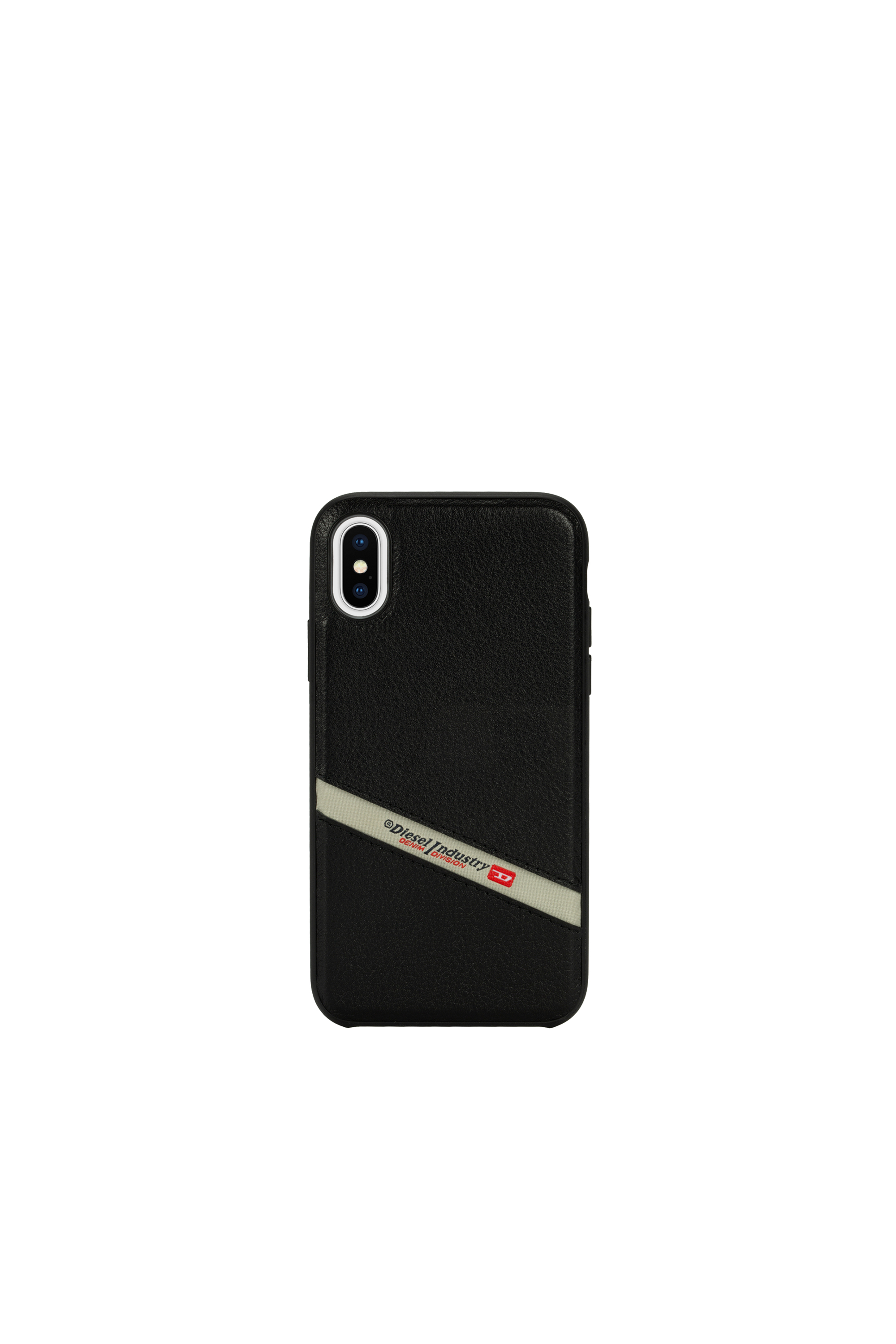 Diesel - DIESEL LEATHER CO-MOLD CASE FOR IPHONE XS & IPHONE X, Unisex's Black leather diagonal logo case, iPhone XS & iPhone X in Black - 2