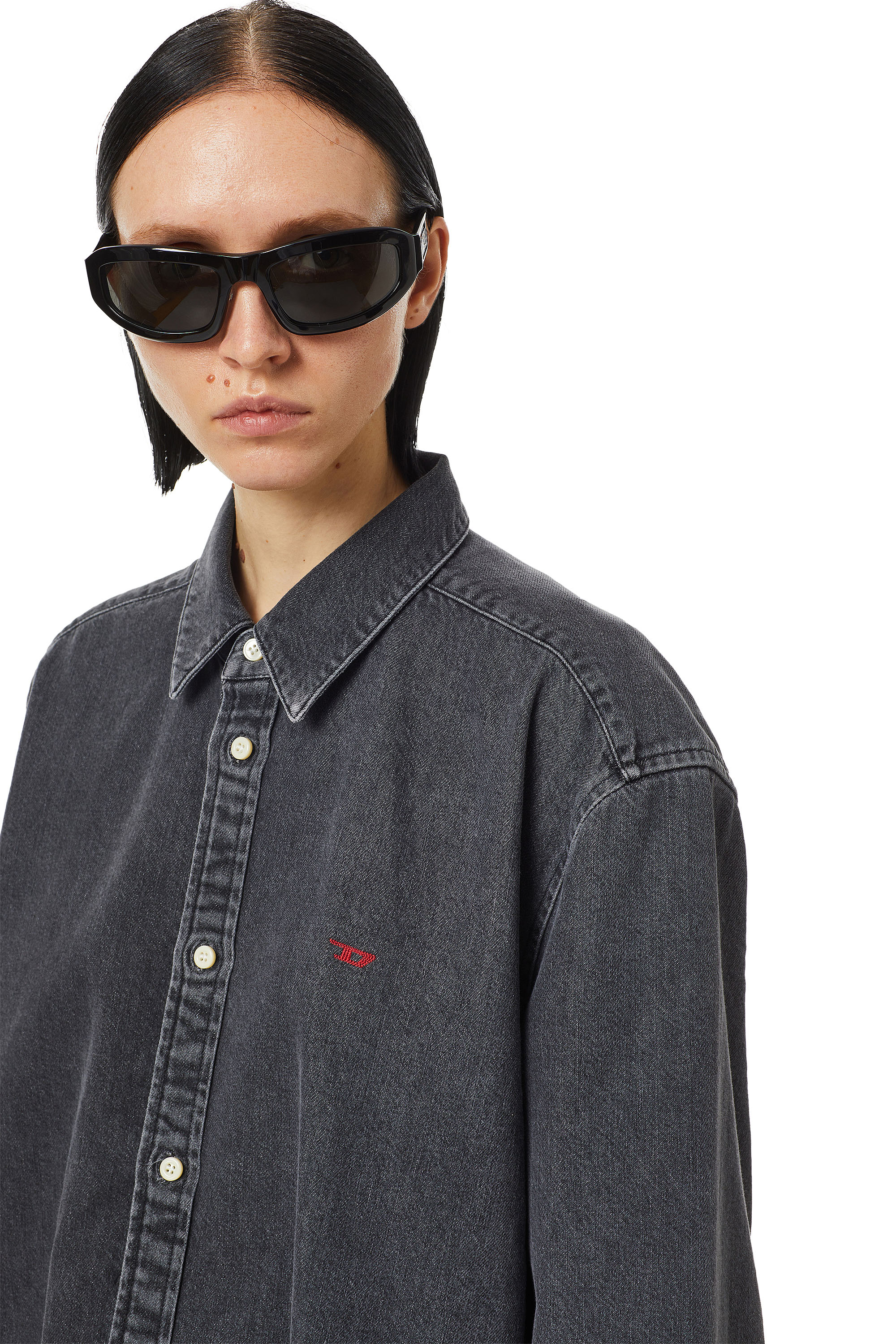 Diesel - DE-BLEX SHIRT DRESS, Woman's Shirt dress in denim in Black/Dark grey - 4