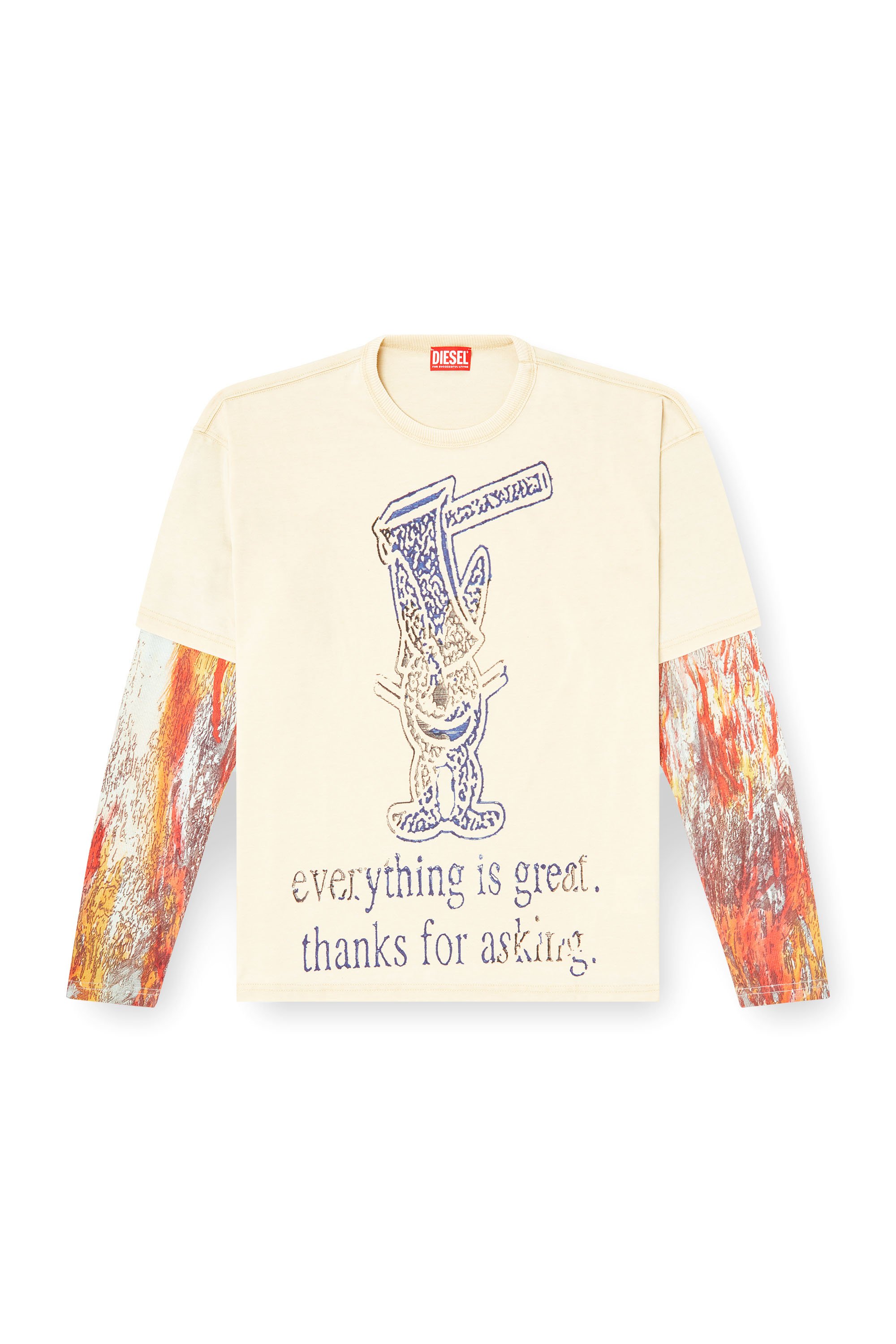 Diesel - T-BOXT-DB-LS-RIB-T1, Man's Long-sleeve T-shirt with layered effect in Beige - 4