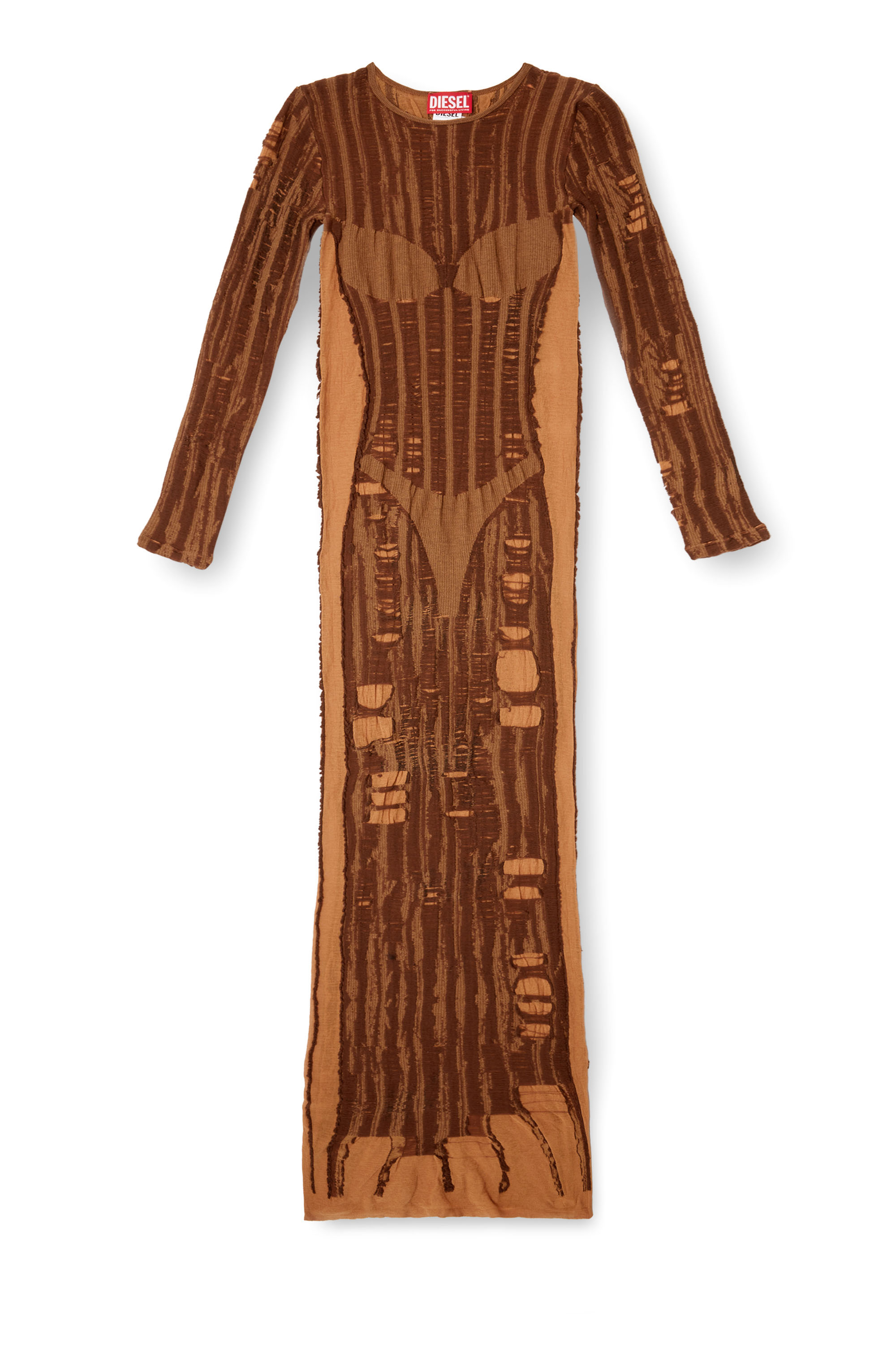 Diesel - M-CALIMERA, Woman's Maxi dress in distressed second-skin knit in Brown - 2