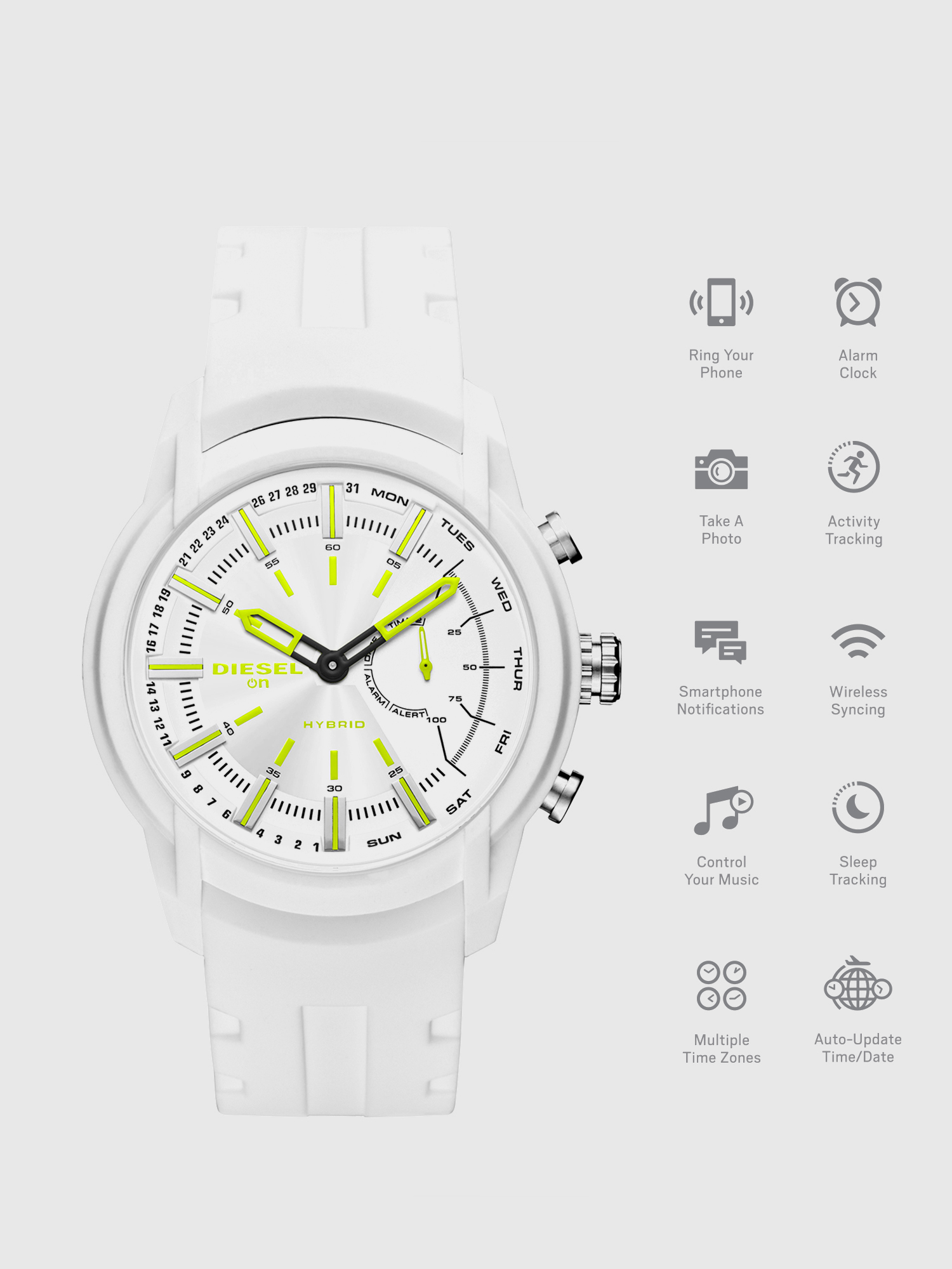 Diesel - DT1015, Man's Armbar Hybrid white silicone smartwatch, 44 mm in White - 1