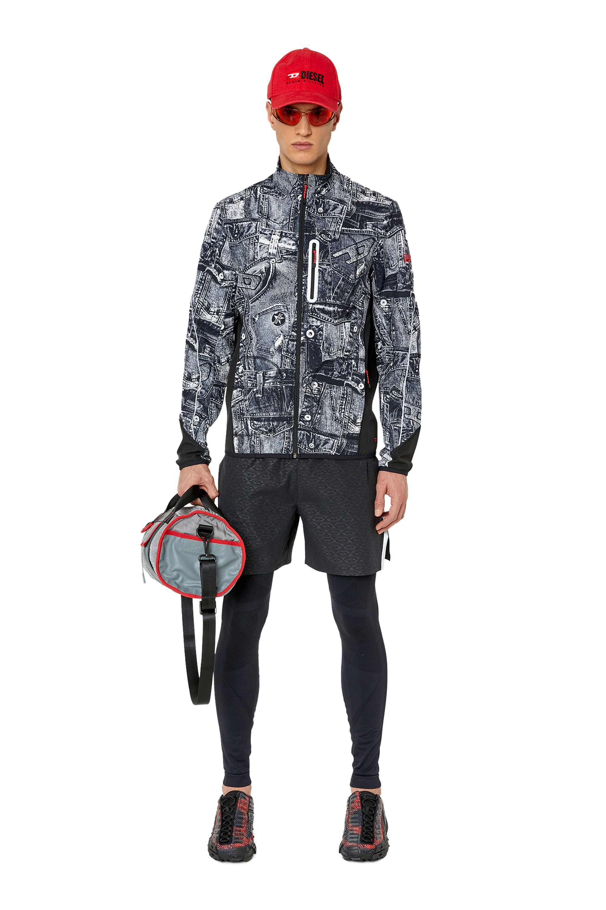 Diesel - AMWT-ORTIS-WT06, Man's Track jacket with denim print in Black/Grey - 2