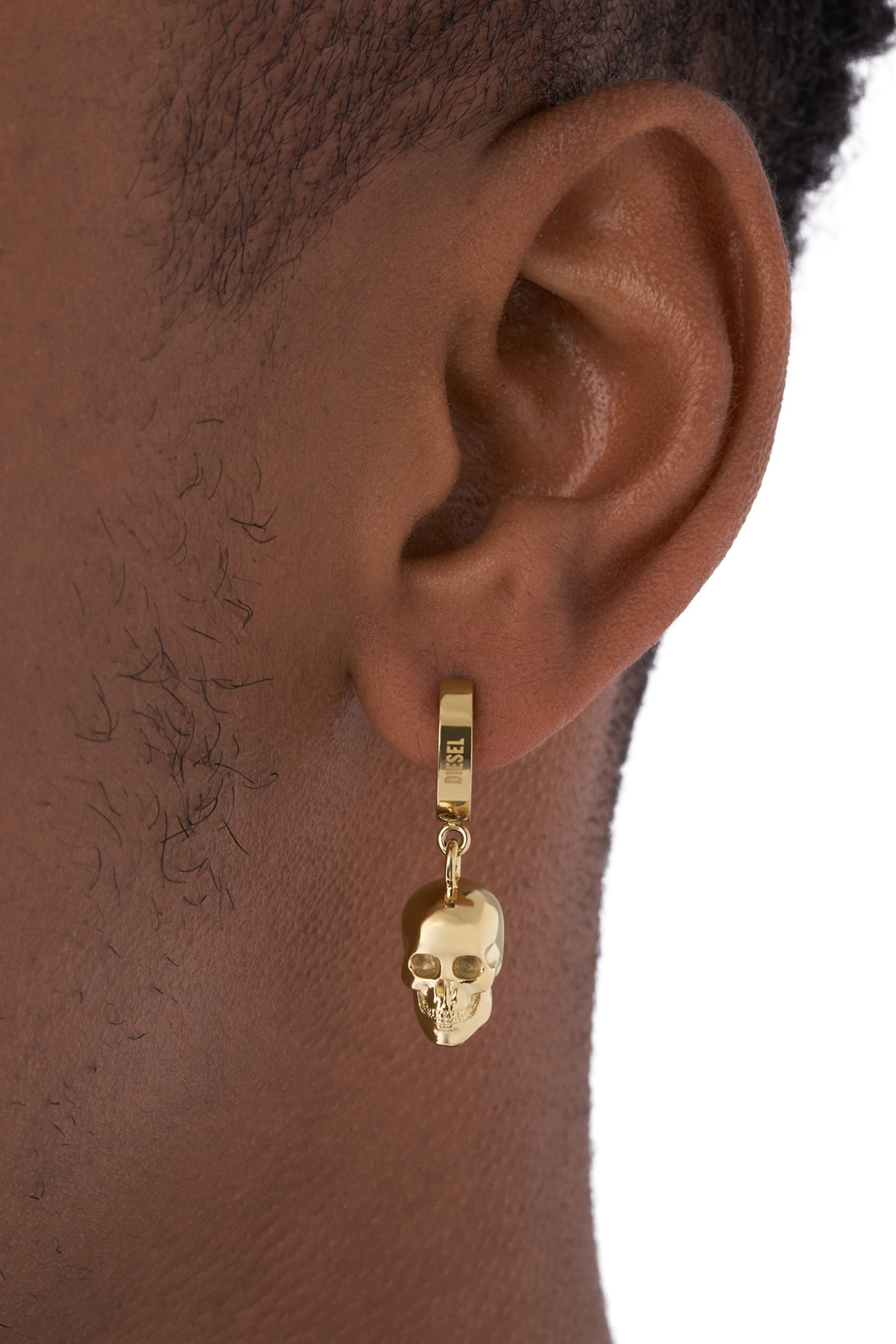 Diesel - DX1379, Man's Gold Stainless Steel Skull Hoop Earrings in Gold - 3