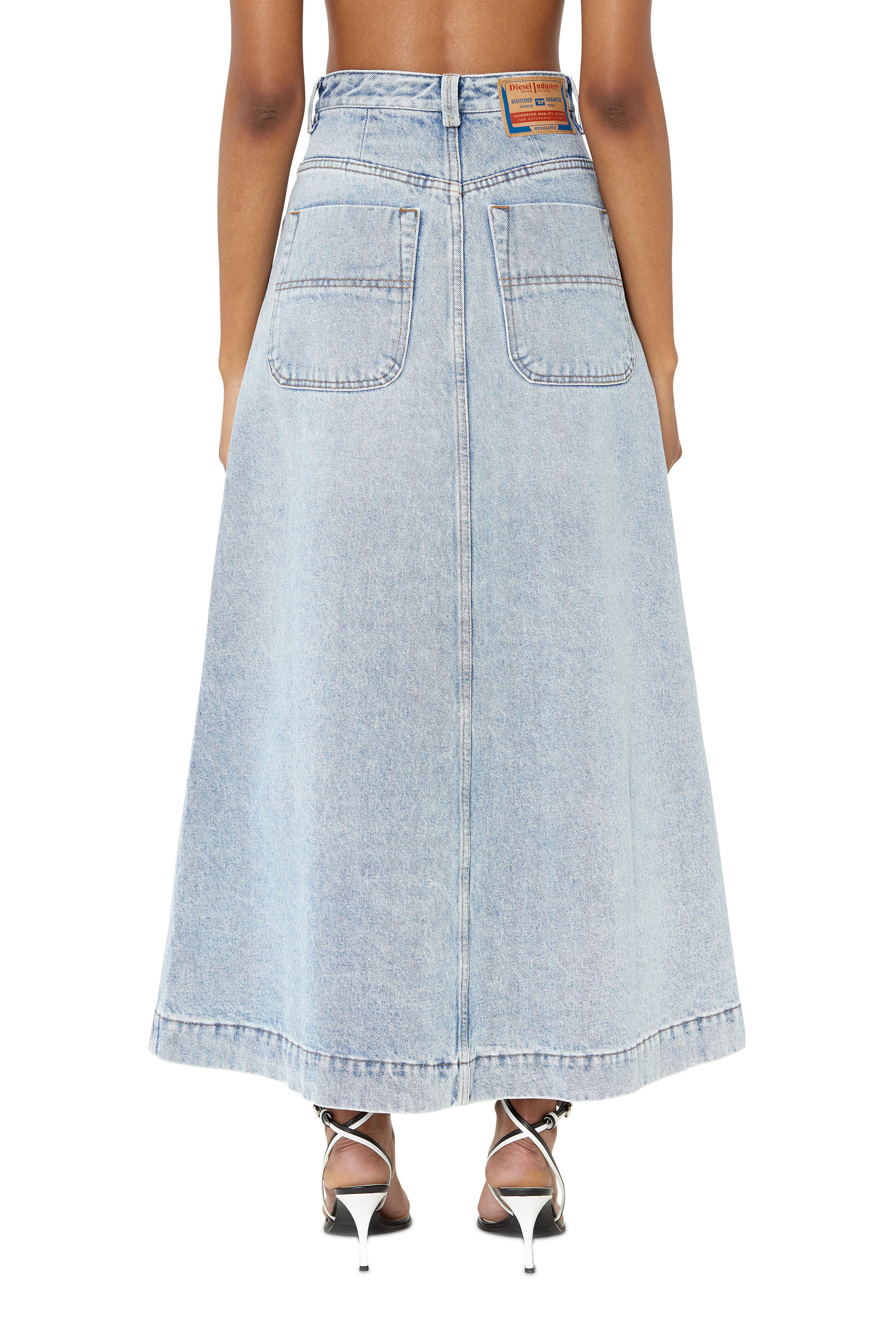 Diesel - DE-ALBUS-L A-LINE LONG SKIRT, Woman's A-line skirt in denim in Light Blue - 4