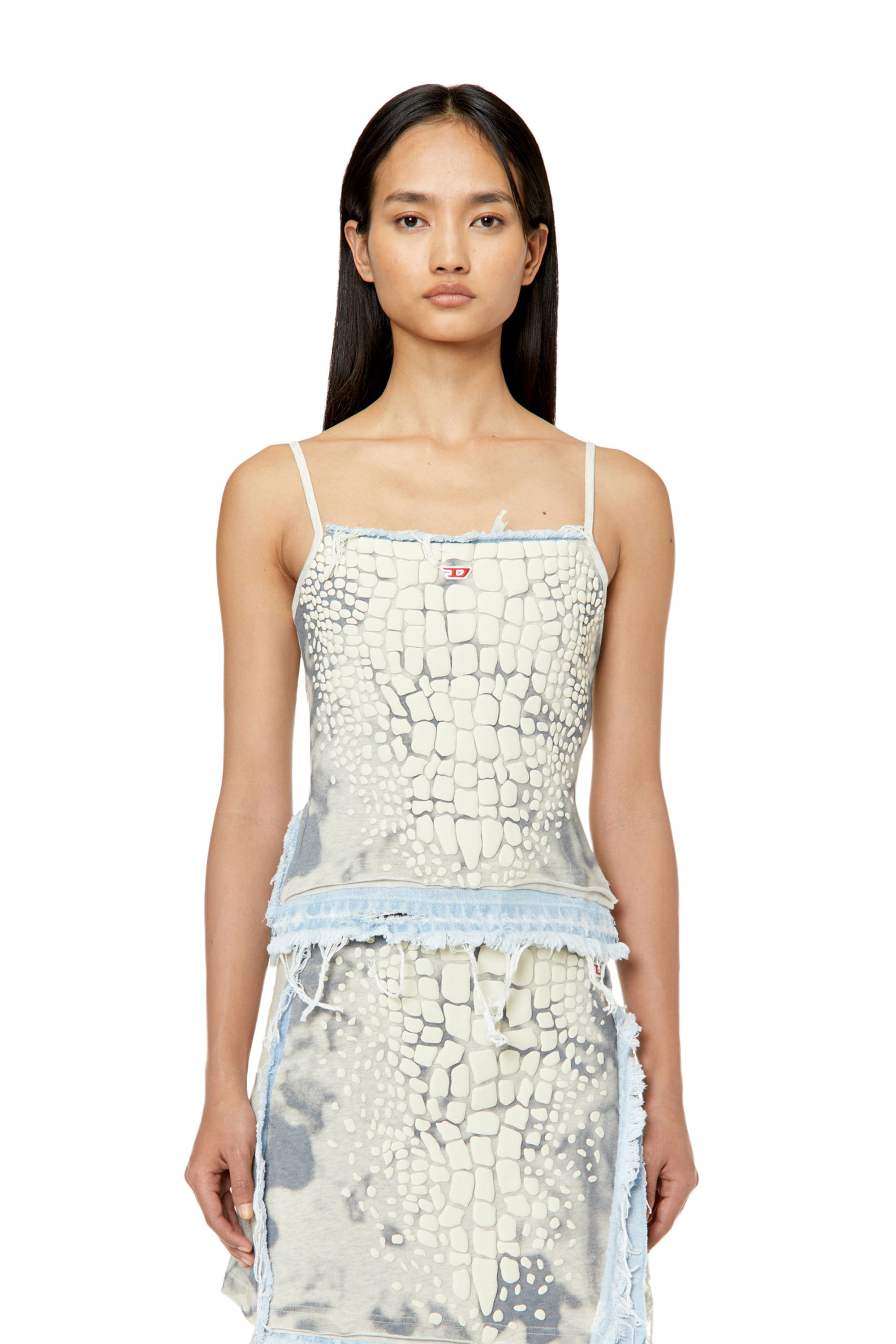 Diesel - T-HOPLER, Woman's Strappy top with alligator puff print in Blue/White - 1