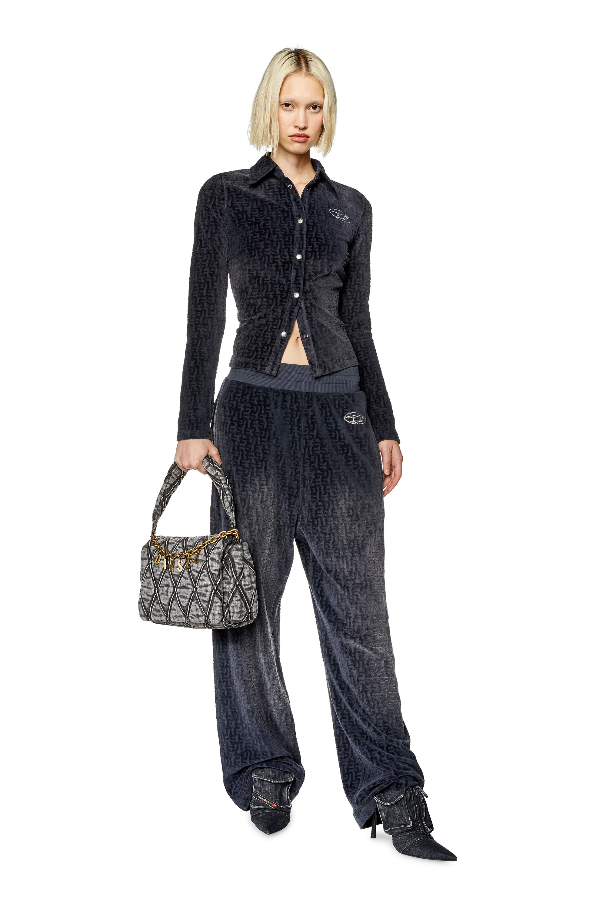 Diesel - T-AMUSE, Woman's Slim shirt in monogram chenille in Black - 2
