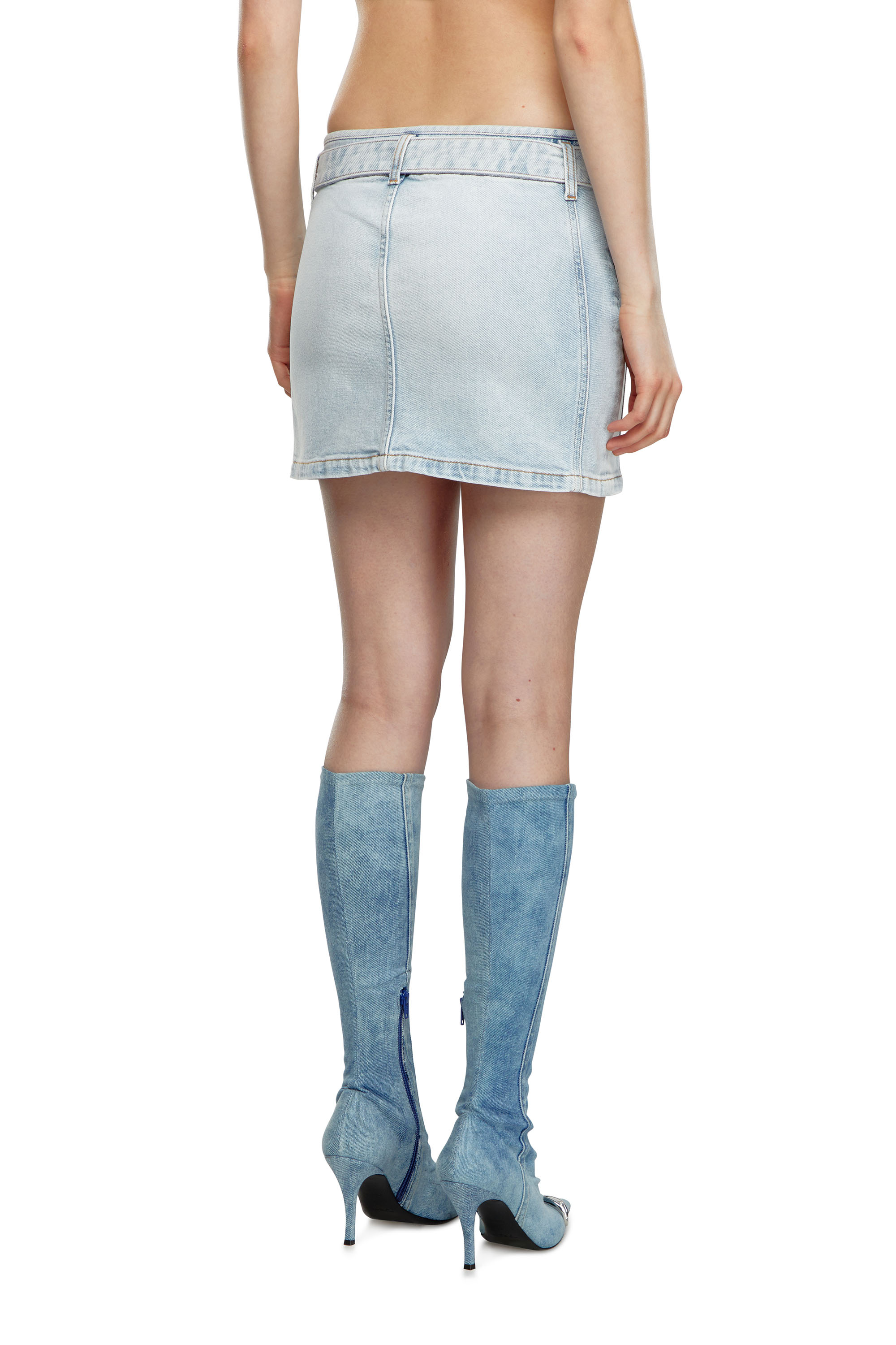 Diesel - DE-FLIP-S, Woman's Denim mini skirt with logo belt in Light Blue - 4