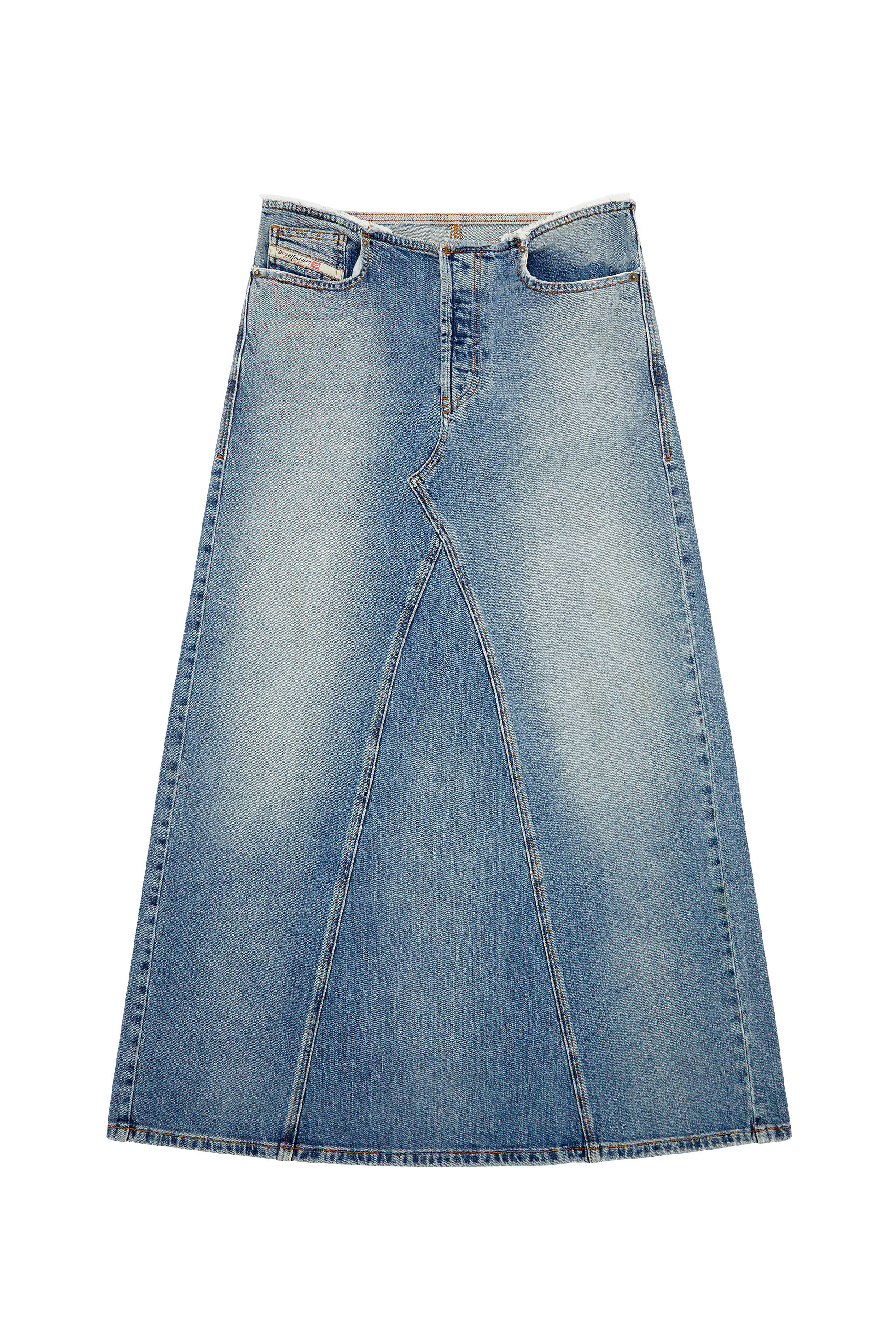 Diesel - DE-PAGO-S, Woman's Long skirt in comfort denim in Medium blue - 3