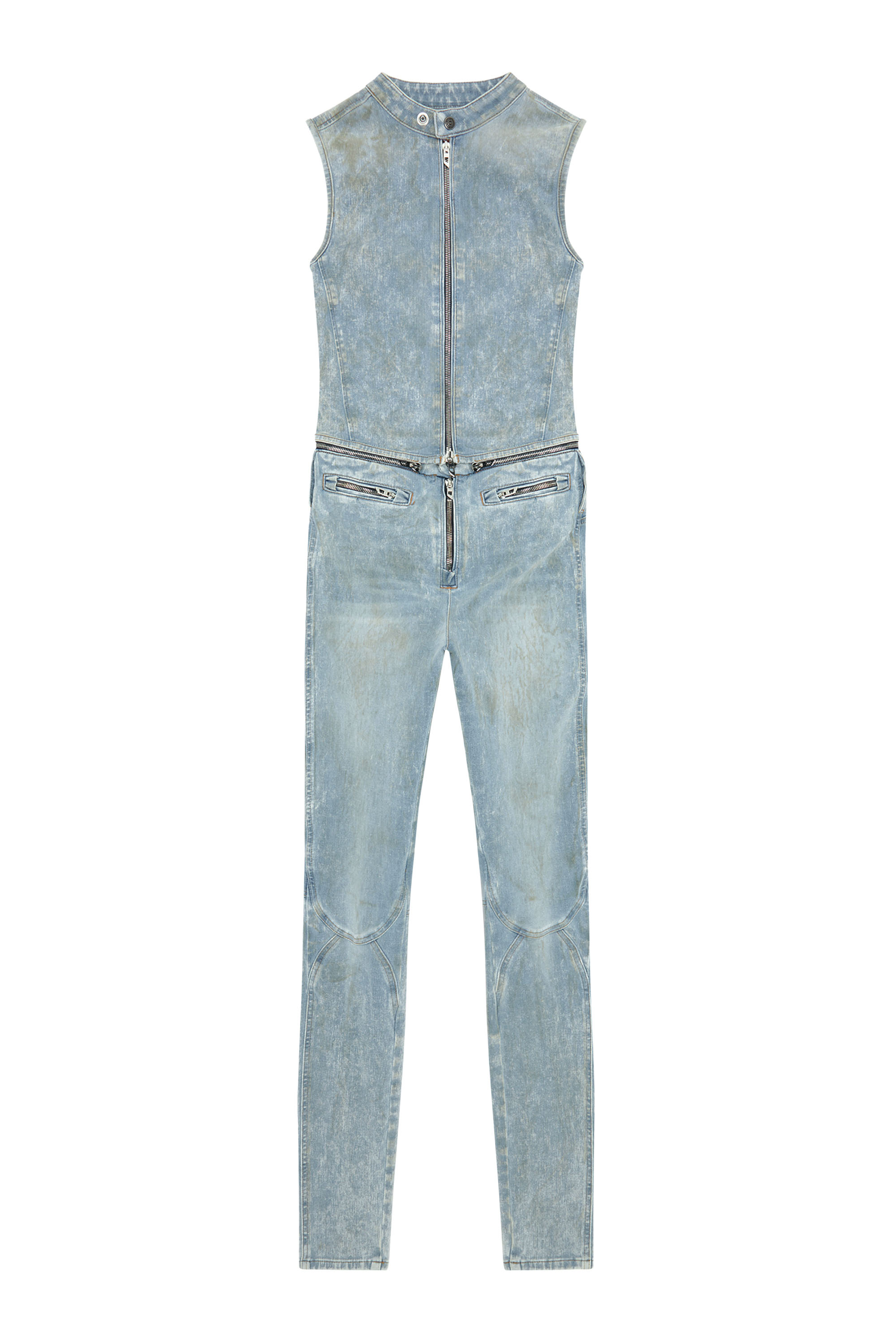 Diesel - DE-NATAISLA-FSE, Woman's Second-skin transformable denim jumpsuit in Light Blue - 3