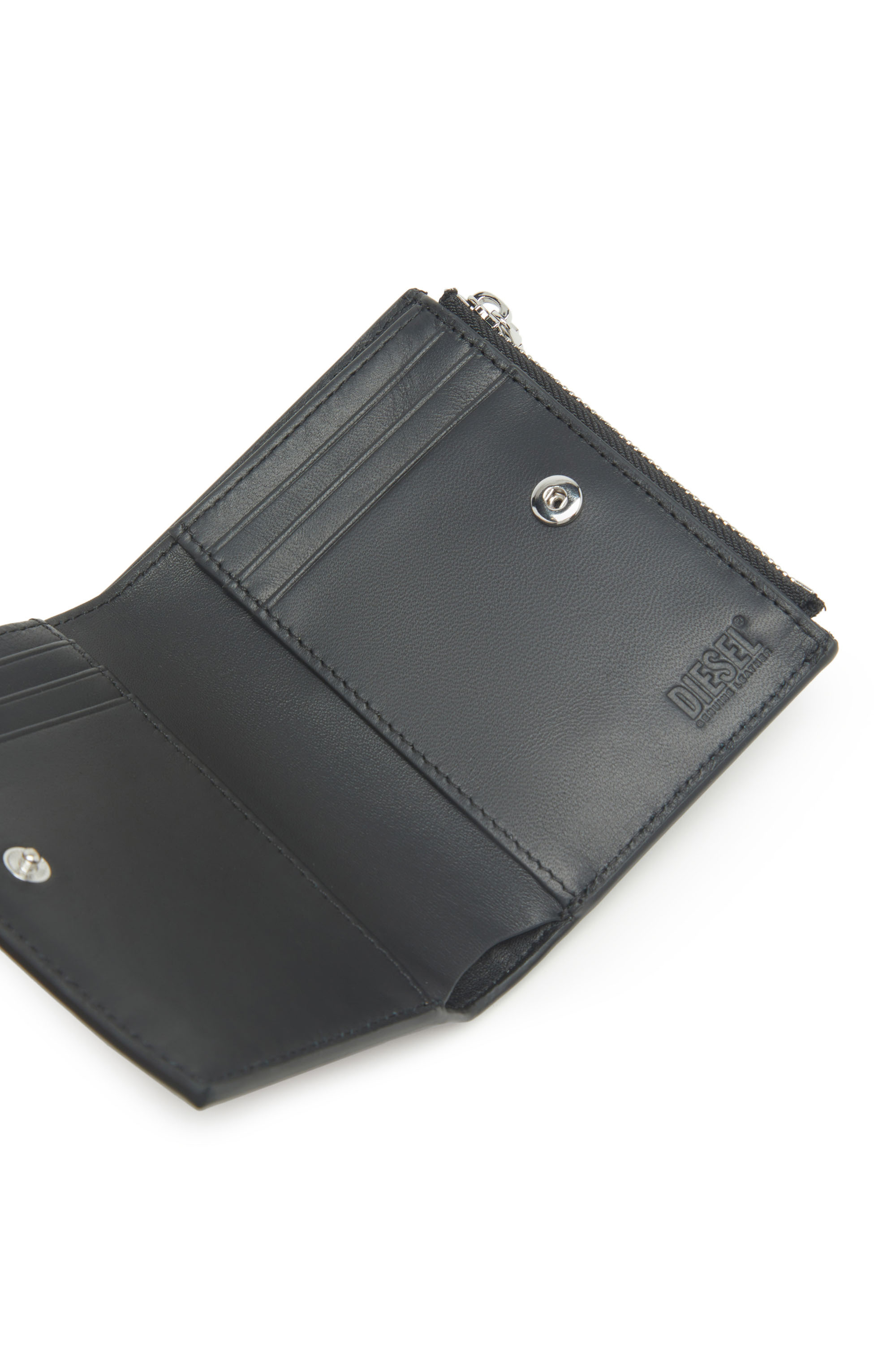 Diesel - BI-FOLD ZIP, Unisex's Small leather wallet with embossed logo in Black - 3