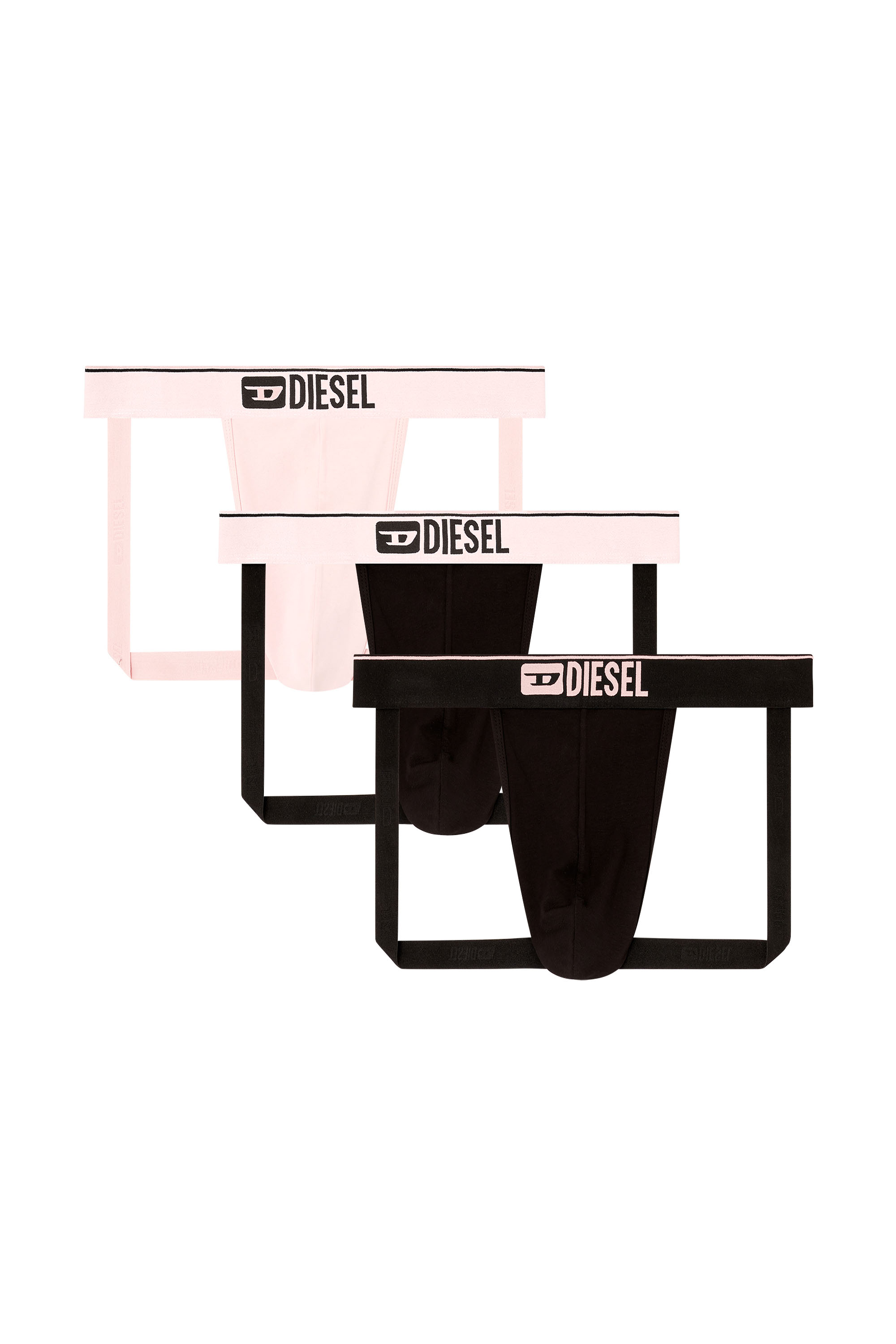 Diesel - UMBR-JOCKYTHREEPACK, Man's Three-pack jockstraps with front logo in Black/Pink - 1