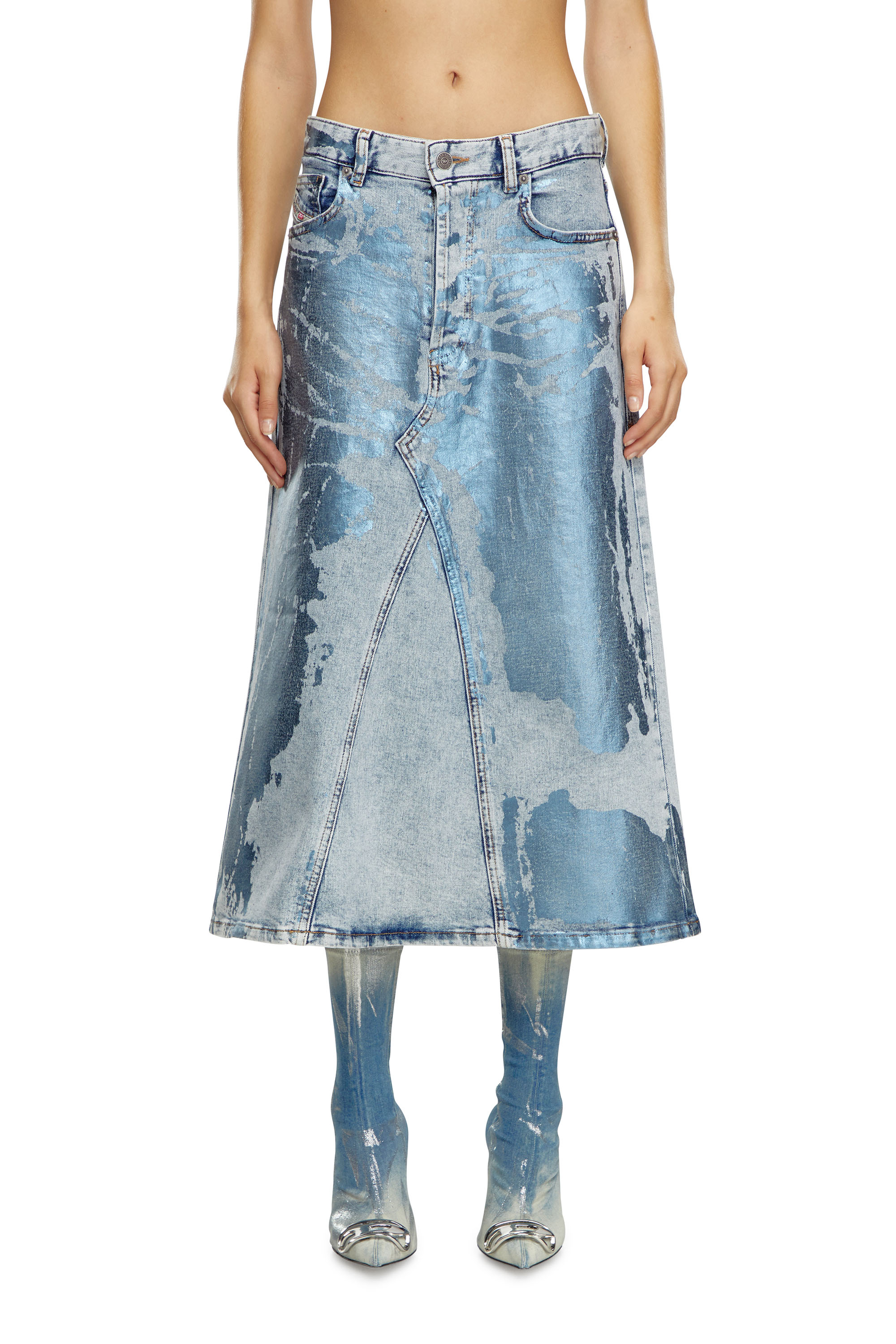 Diesel - DE-PAGO-MID-S, Woman's Midi skirt in pop-colour denim in Light Blue - 2