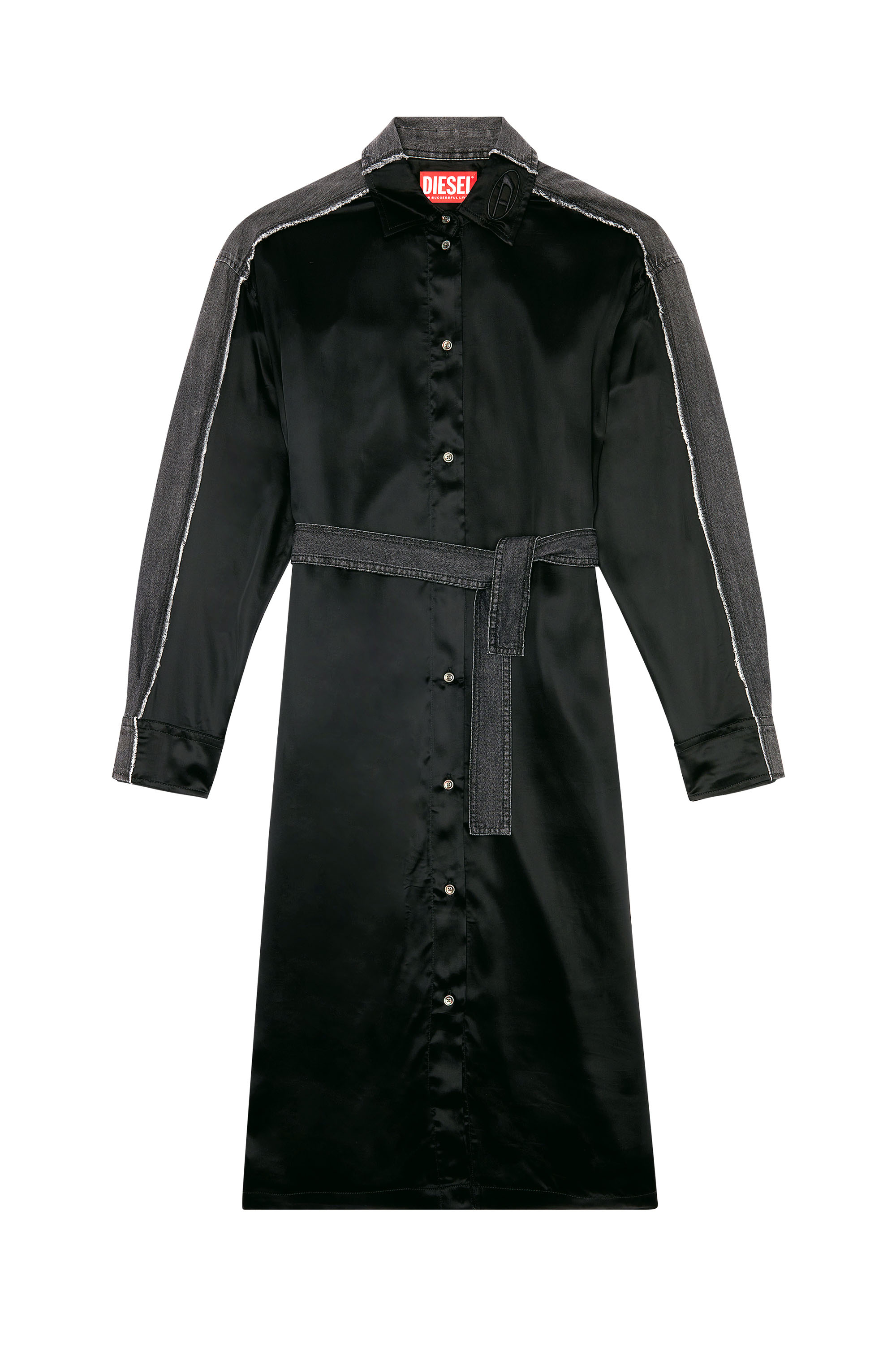 Diesel - D-PAIGE-STRAM, Woman's Midi shirt dress in denim and satin in Black - 2