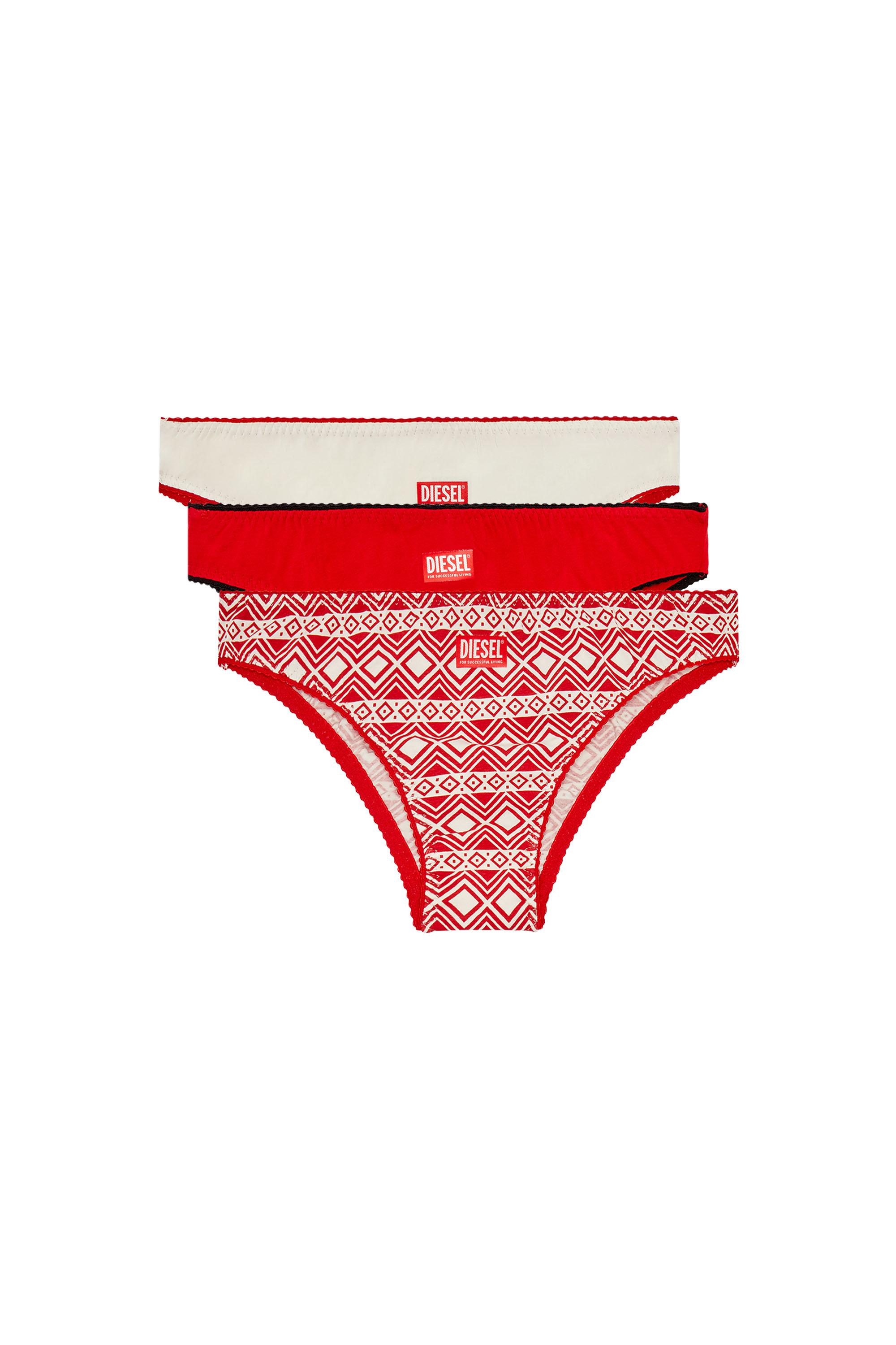 Diesel - UFPN-BONITAS-X-THREEPACK, Woman's Three-pack of briefs plain and patterned in Red/White - 1