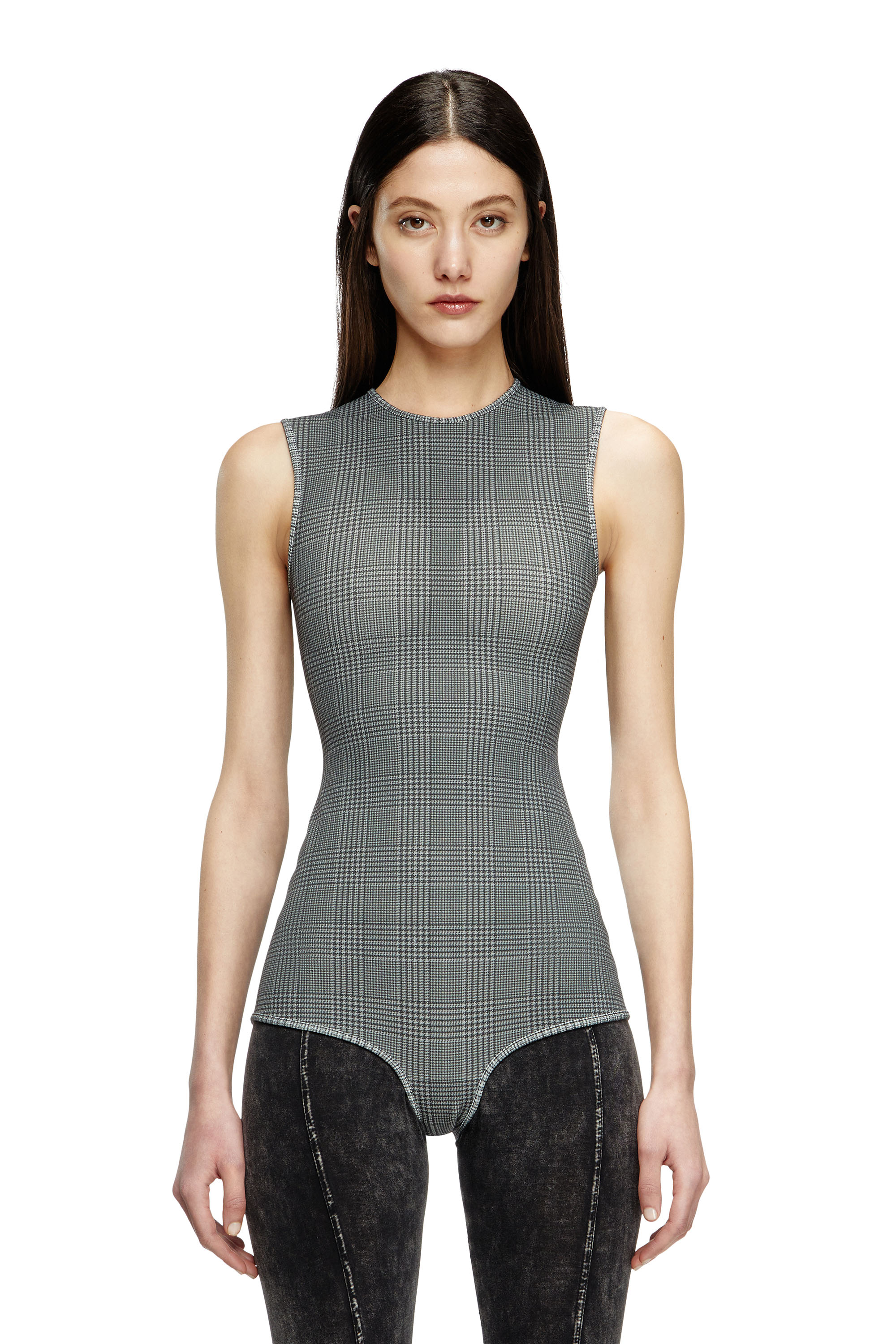 Diesel - J-ETTA, Woman's Bodysuit in checked bonded jersey in Grey - 2