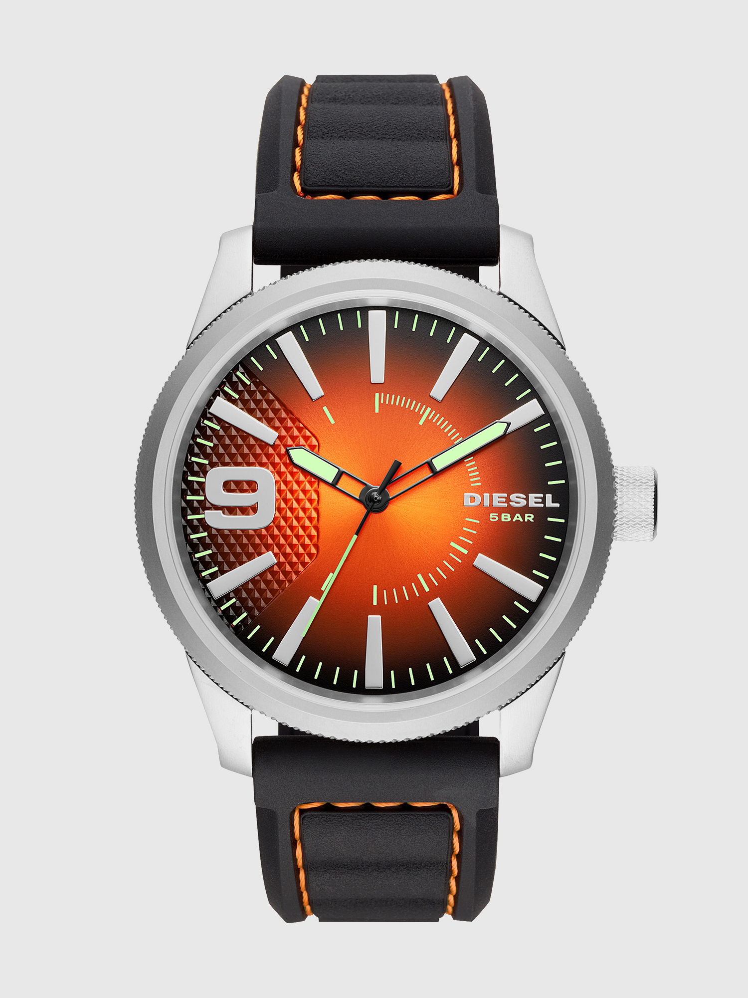 Diesel - DZ1858, Man's Black and orange silicon watch, 46 mm in Black/Orange - 1
