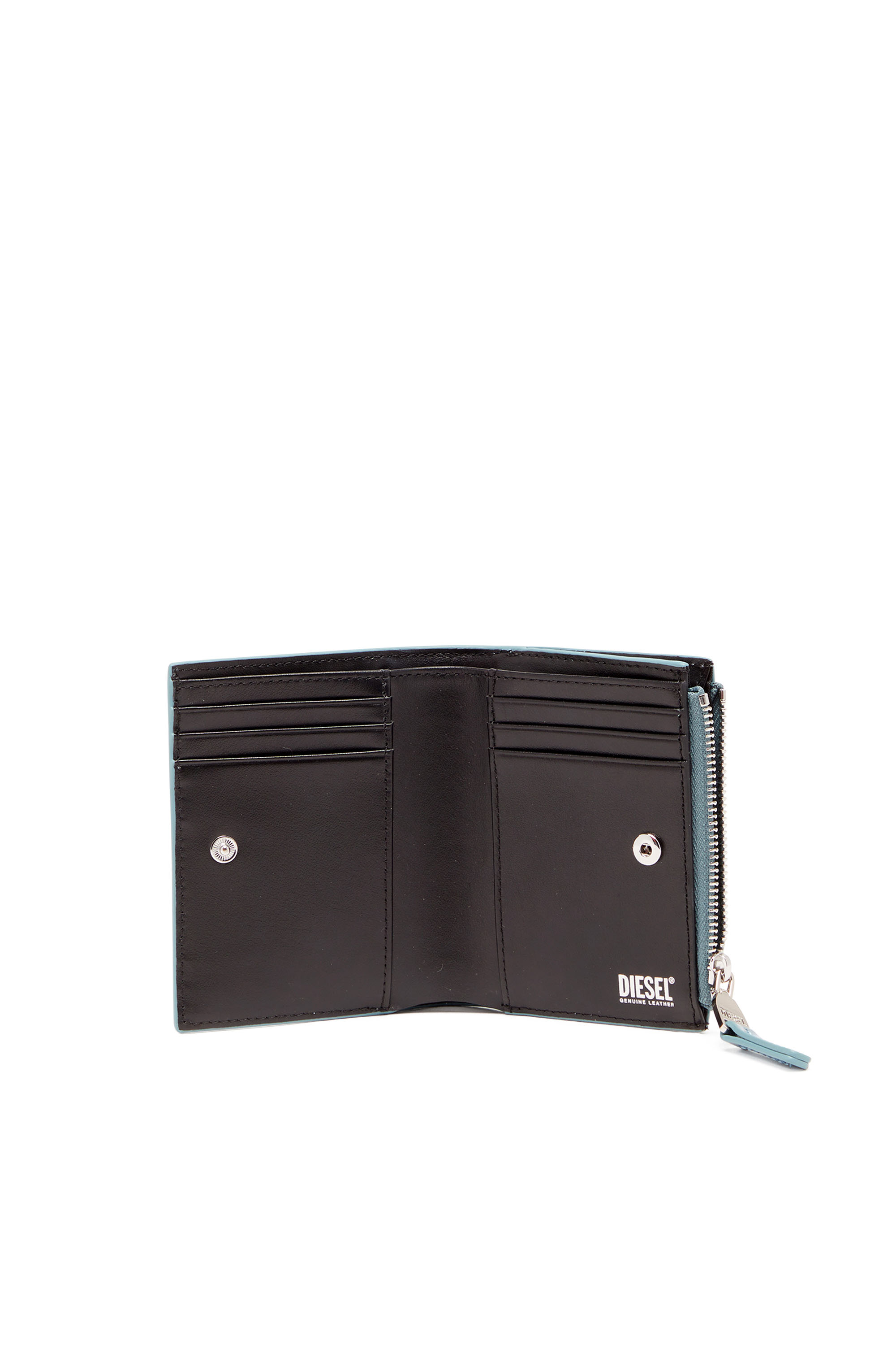 Diesel - 1DR BI-FOLD ZIP II, Woman's Small wallet in mirror leather in Azure - 3