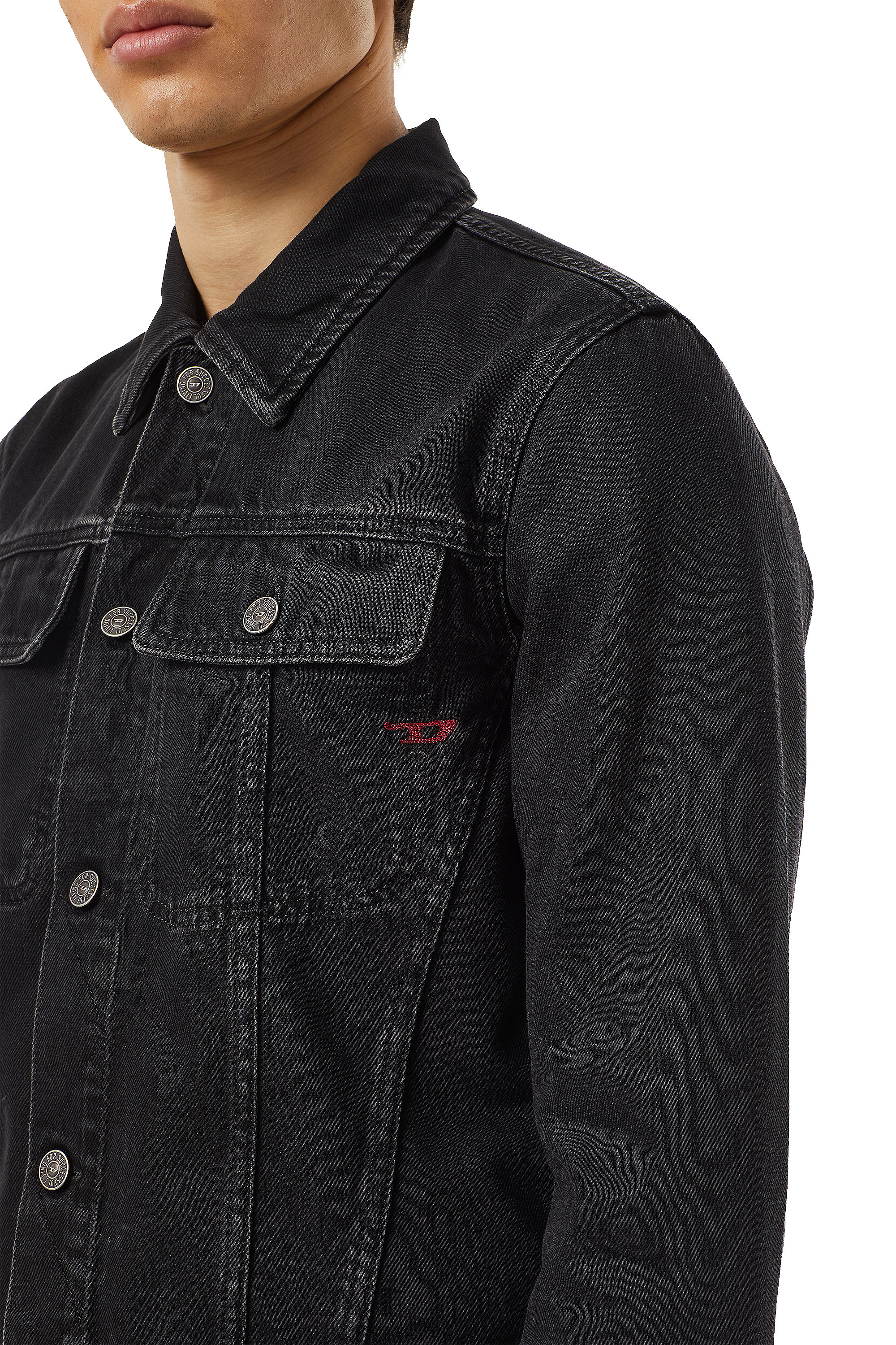 Diesel - D-MILO TRUCKER JACKET, Unisex's Slim-fit trucker jacket in Black/Dark grey - 3