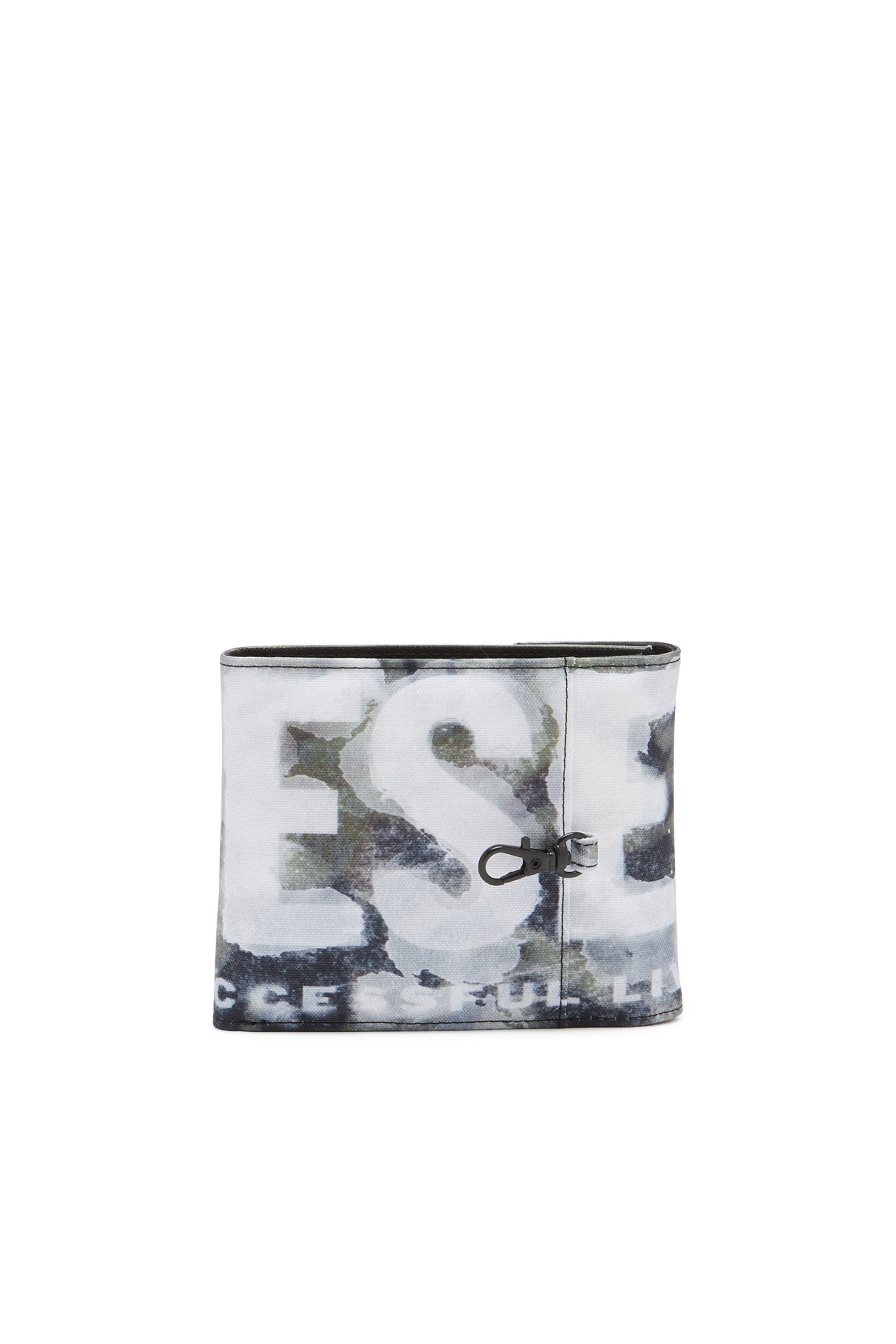 Diesel - RAVE BI-FOLD VELCRO, Man's Velcro wallet with watercolour-effect logo in White/Green - 2