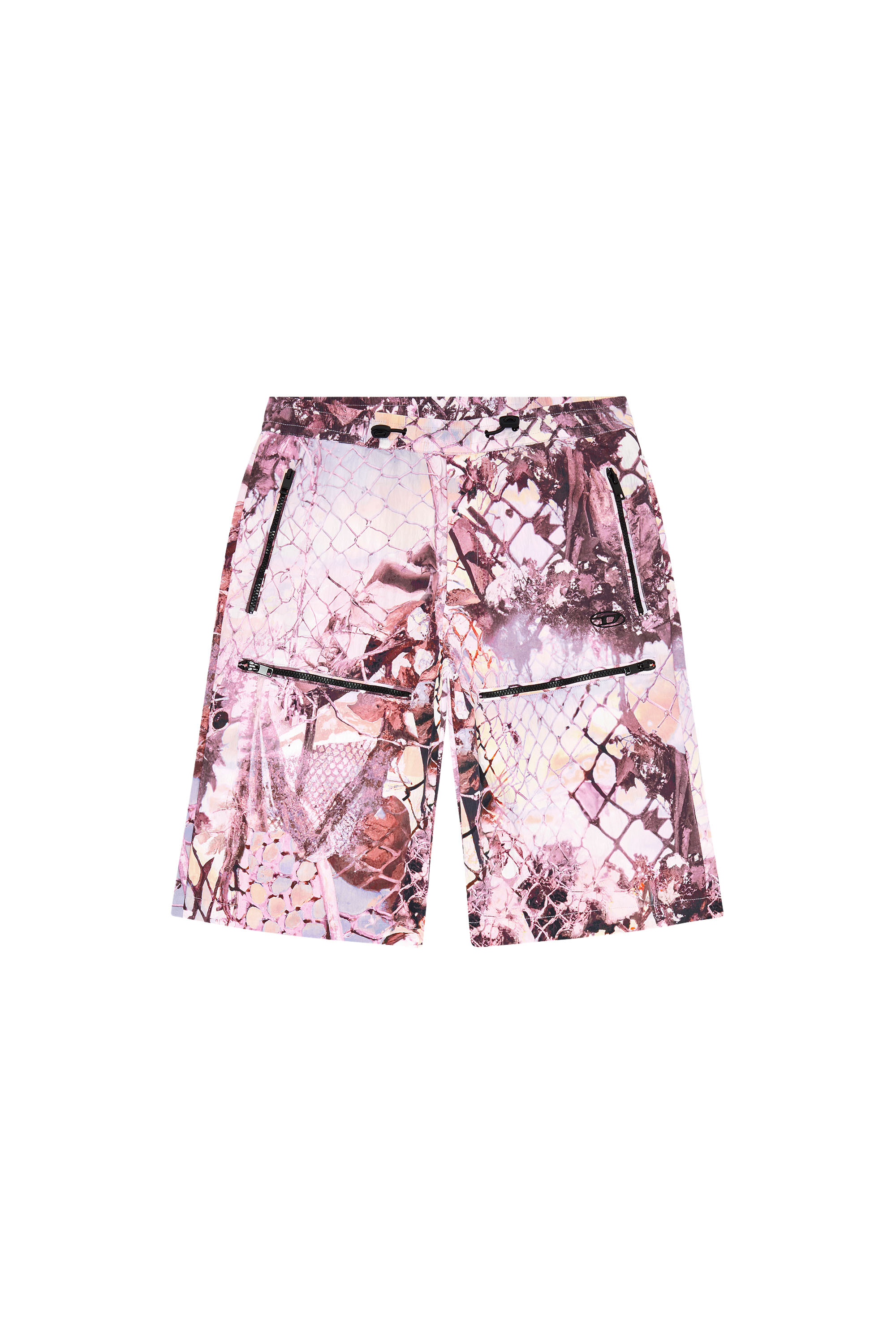 Diesel - P-MCKELL-SHORT-A, Man's Nylon cargo shorts with abstract print in Pink - 3