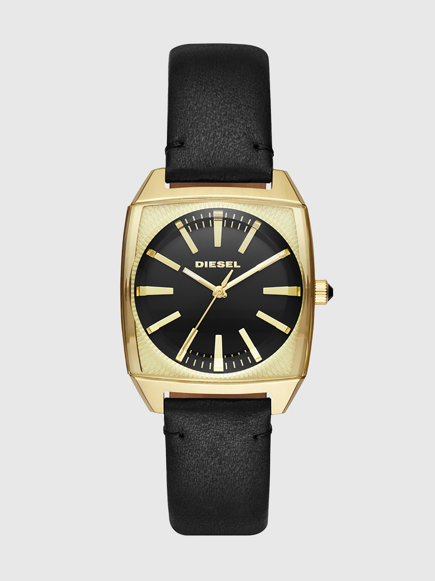 Diesel - DZ5557, Woman's Becky square black leather watch, 32 mm in Black/Gold - 1