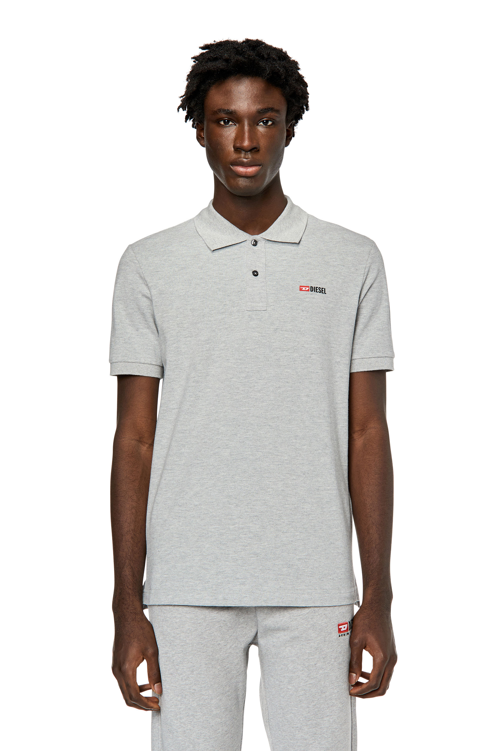 Diesel - T-SMITH-DIV, Man's Polo shirt with high-density logo print in Grey - 1