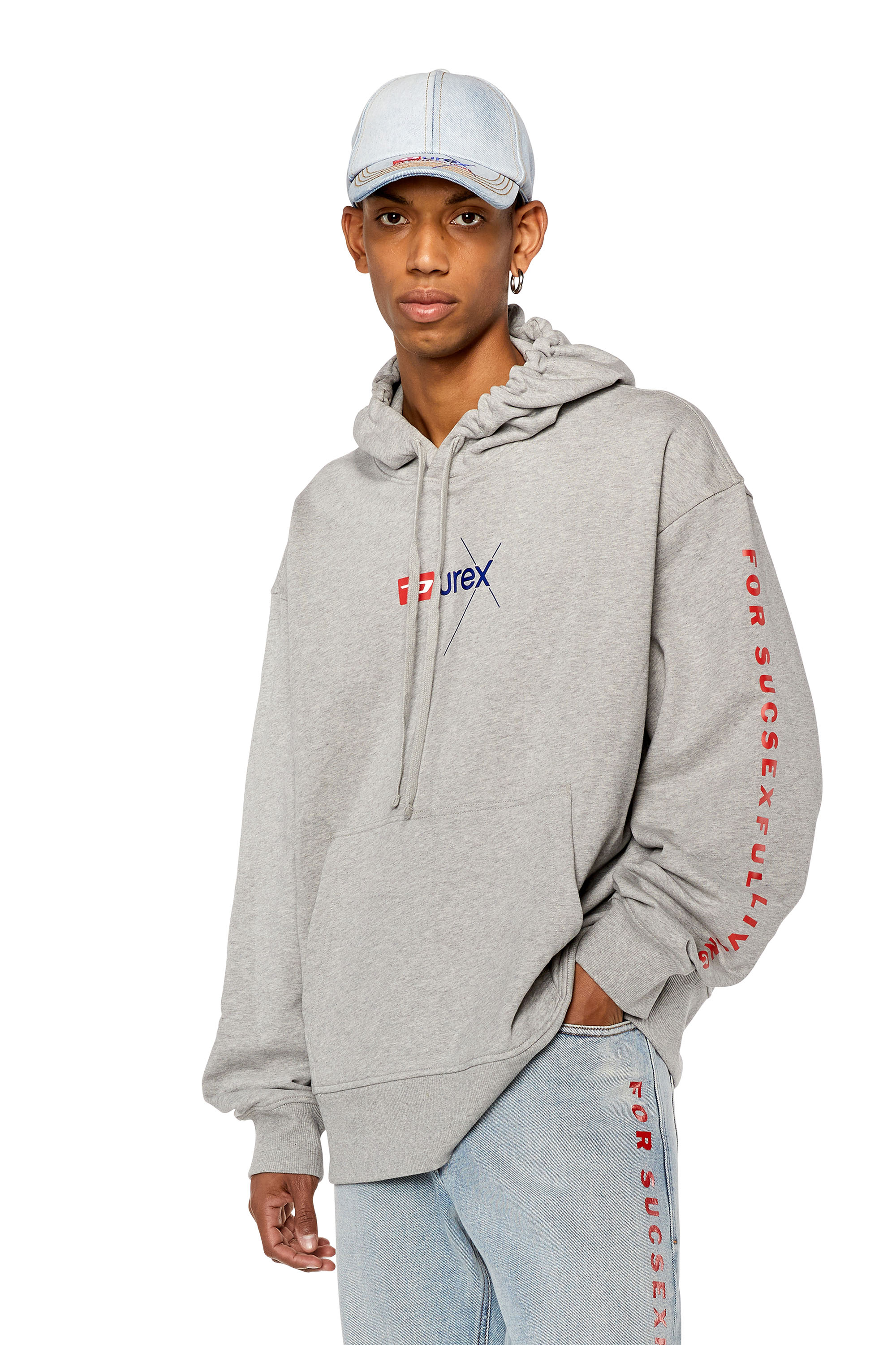 Diesel - DX-S-MACS-HOOD, Man's Mélange hoodie with Durex logo in Light Grey - 1