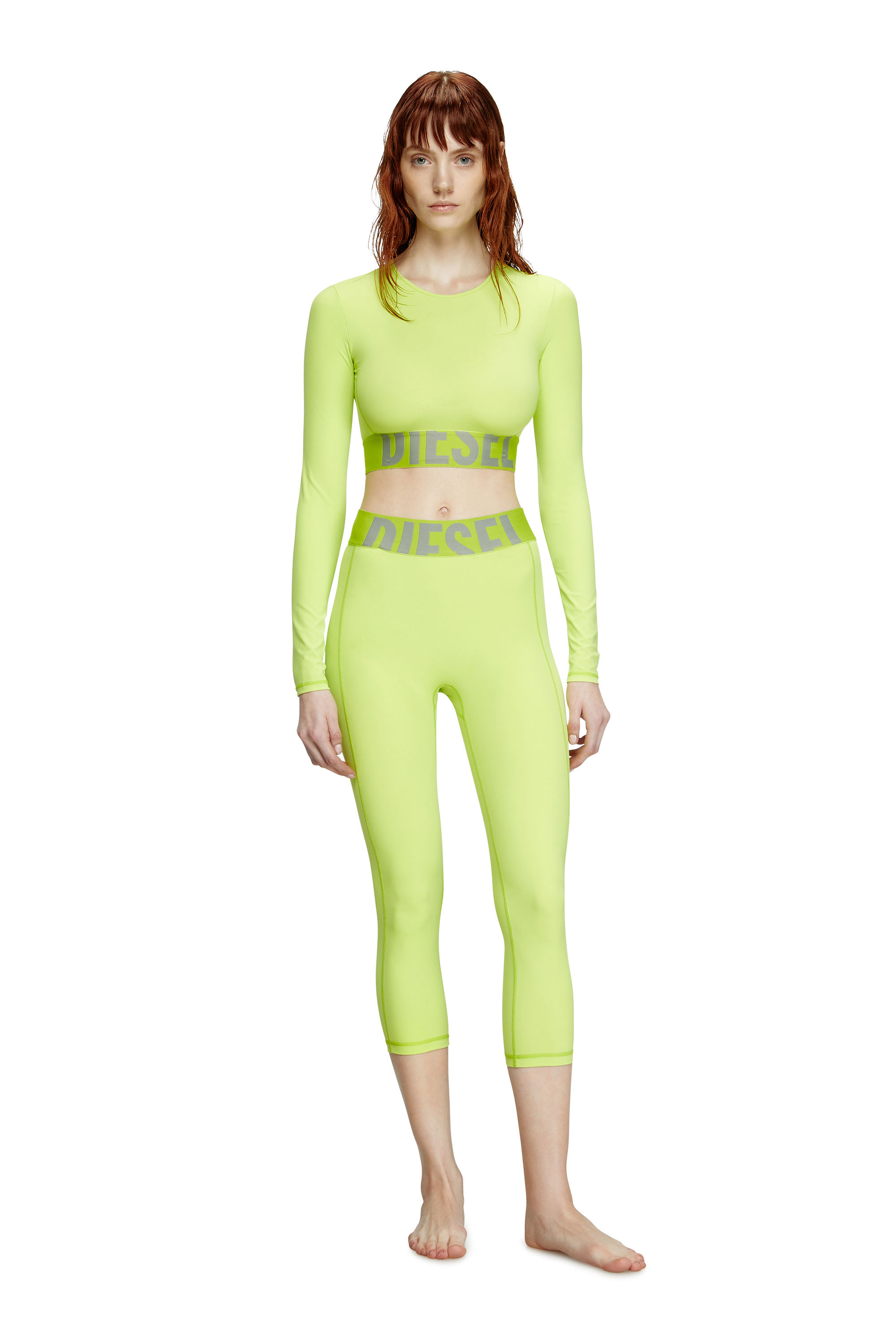 Diesel - MELISSA-D-POP, Woman's Microfibre crop top with cut-off logo in Green Fluo - 2