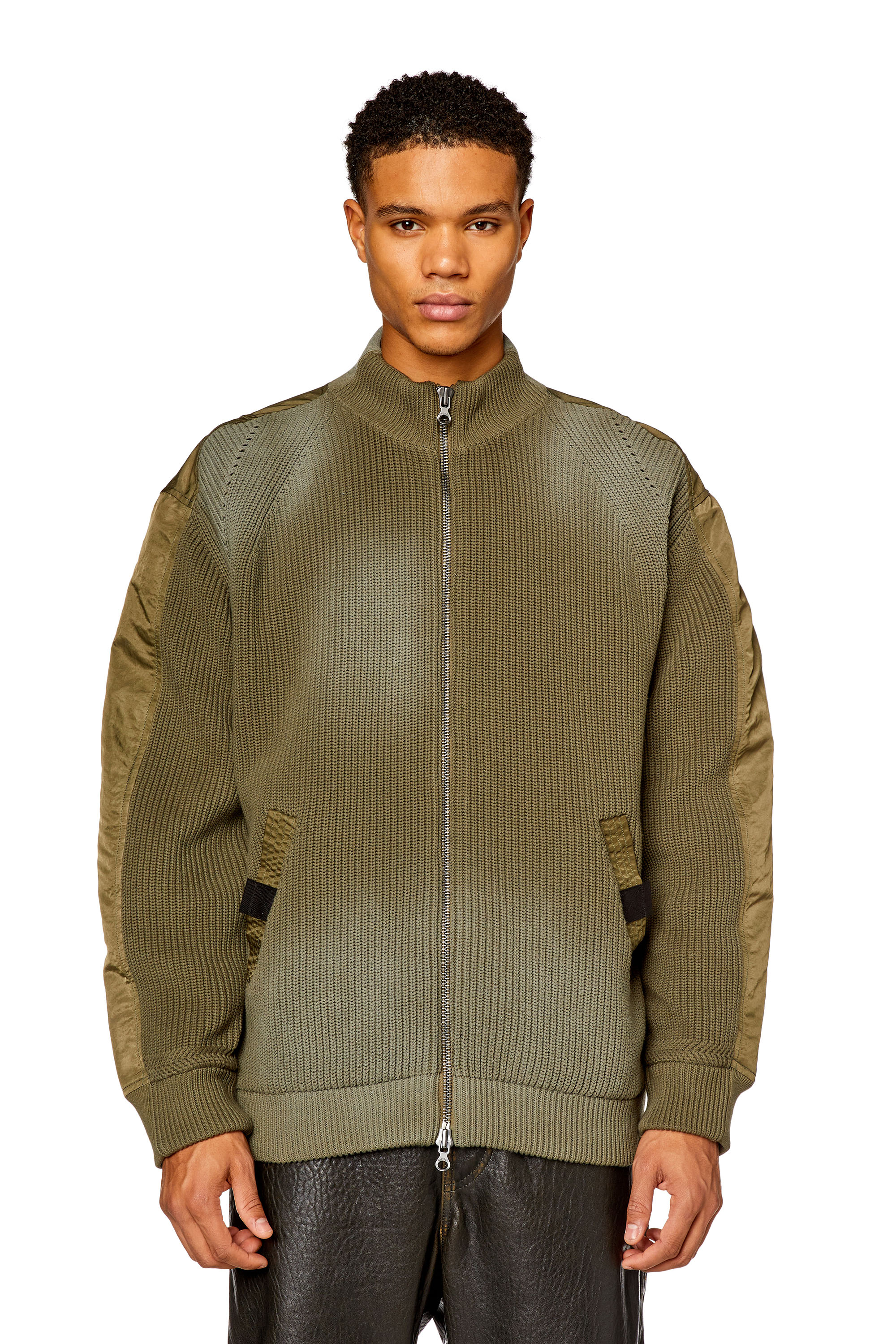 Diesel - K-OSWIN, Man's Padded knit and nylon bomber jacket in Military Green - 1
