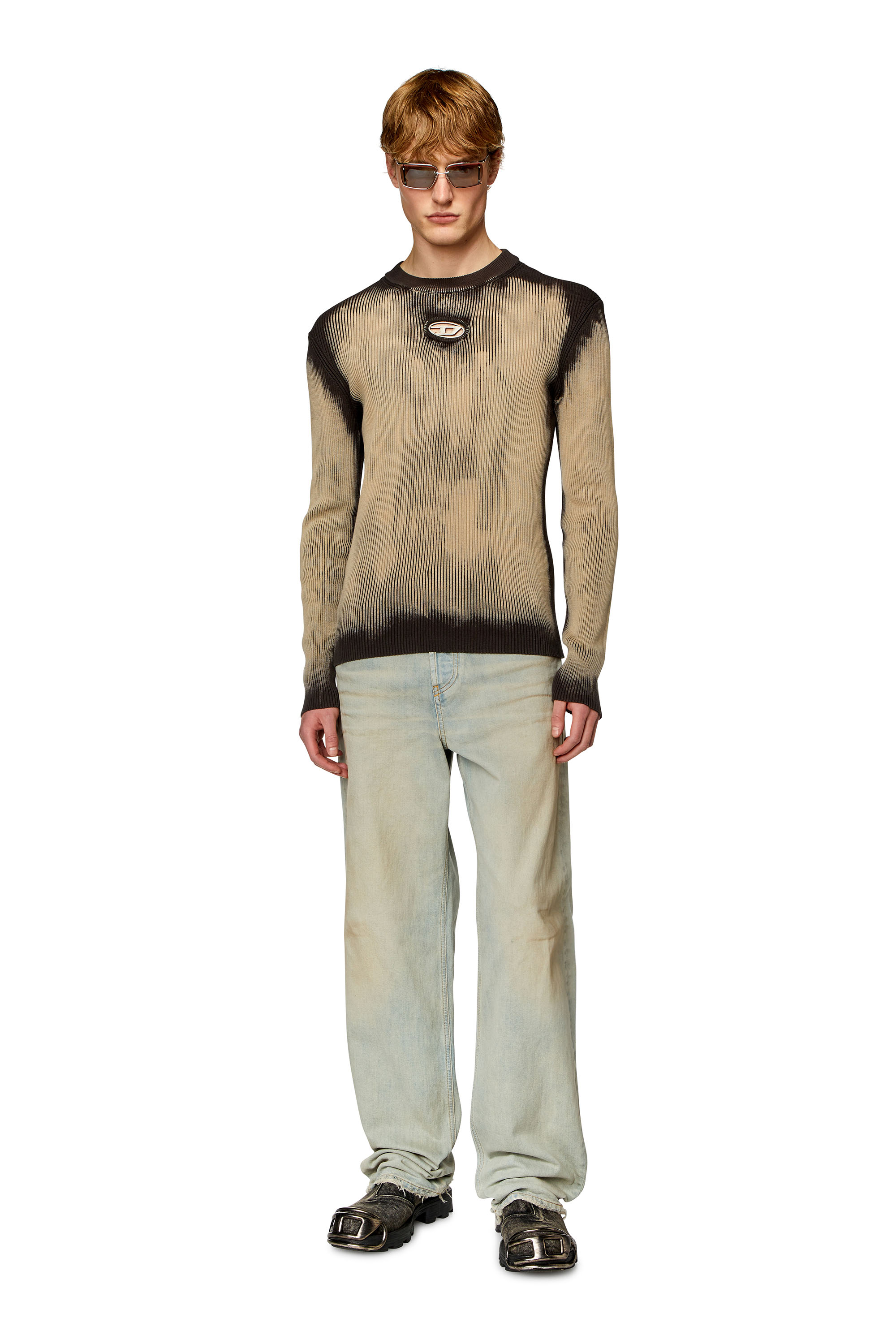 Diesel - K-DARIN, Man's Treated jumper with metal logo insert in Beige - 2