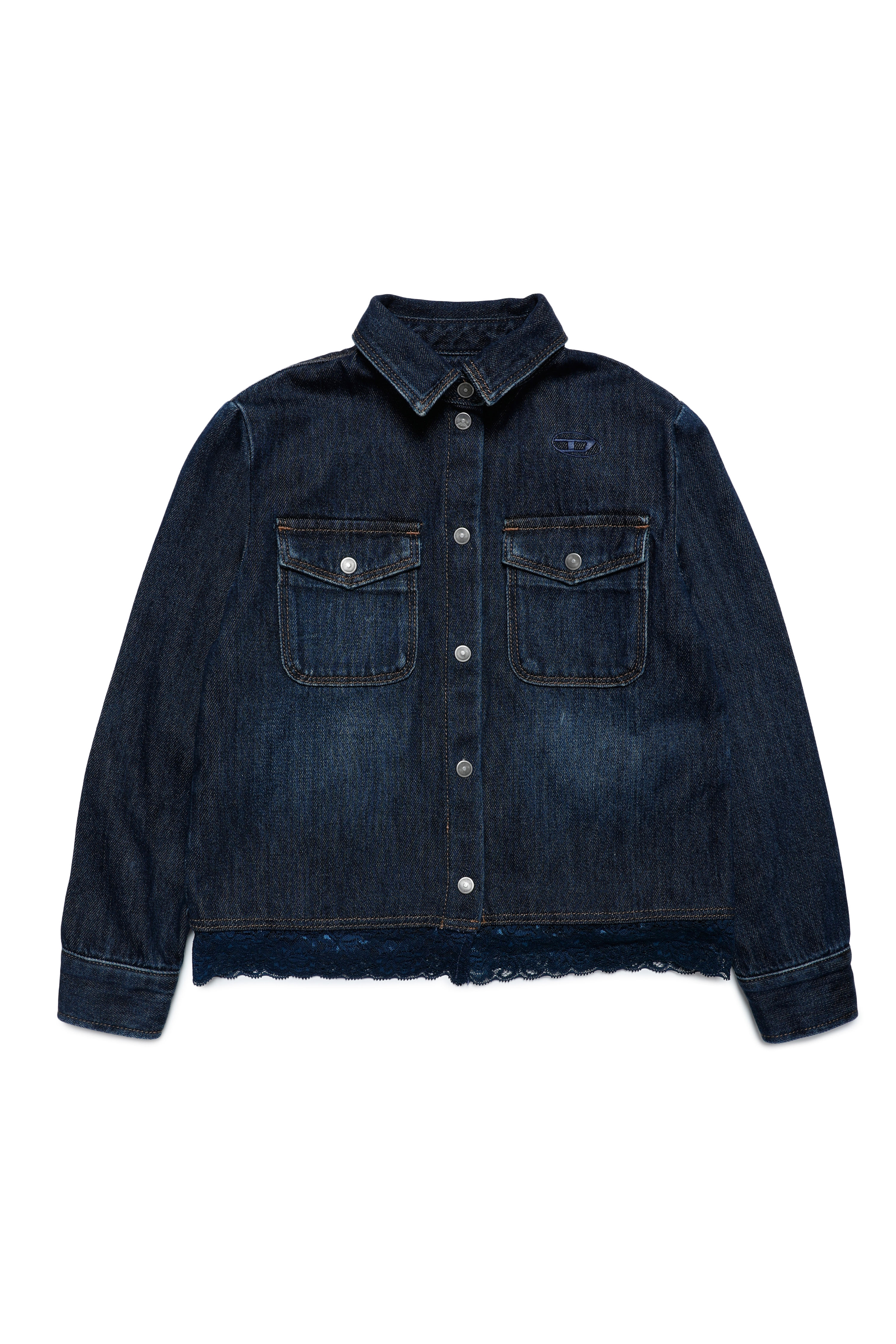 Diesel - CLACEY, Woman's Denim jacket with lace trim in Dark Blue - 1