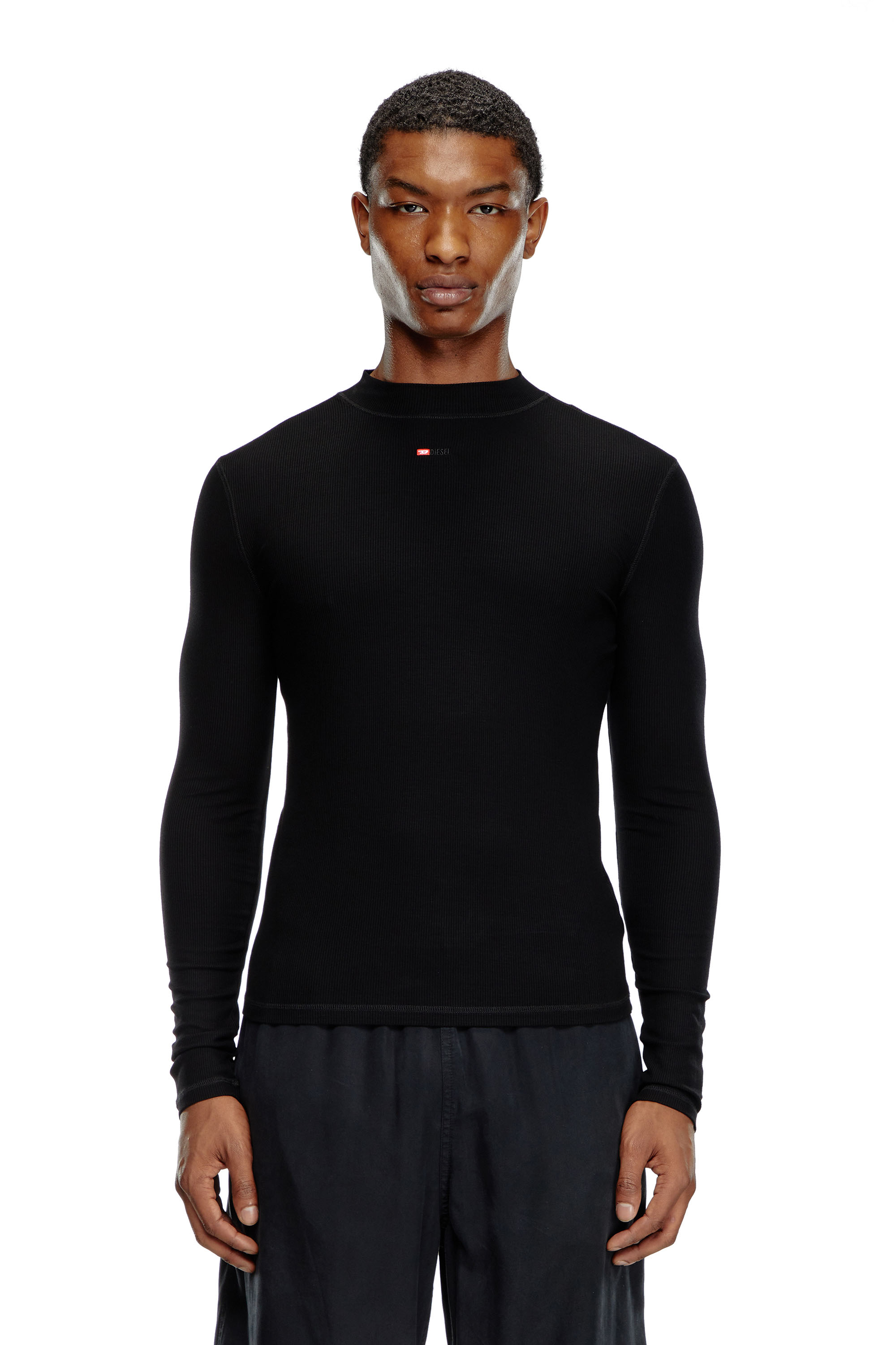 Diesel - T-MOKKY-LS-MICRODIV, Unisex's Mock-neck top with micro logo in Black - 2