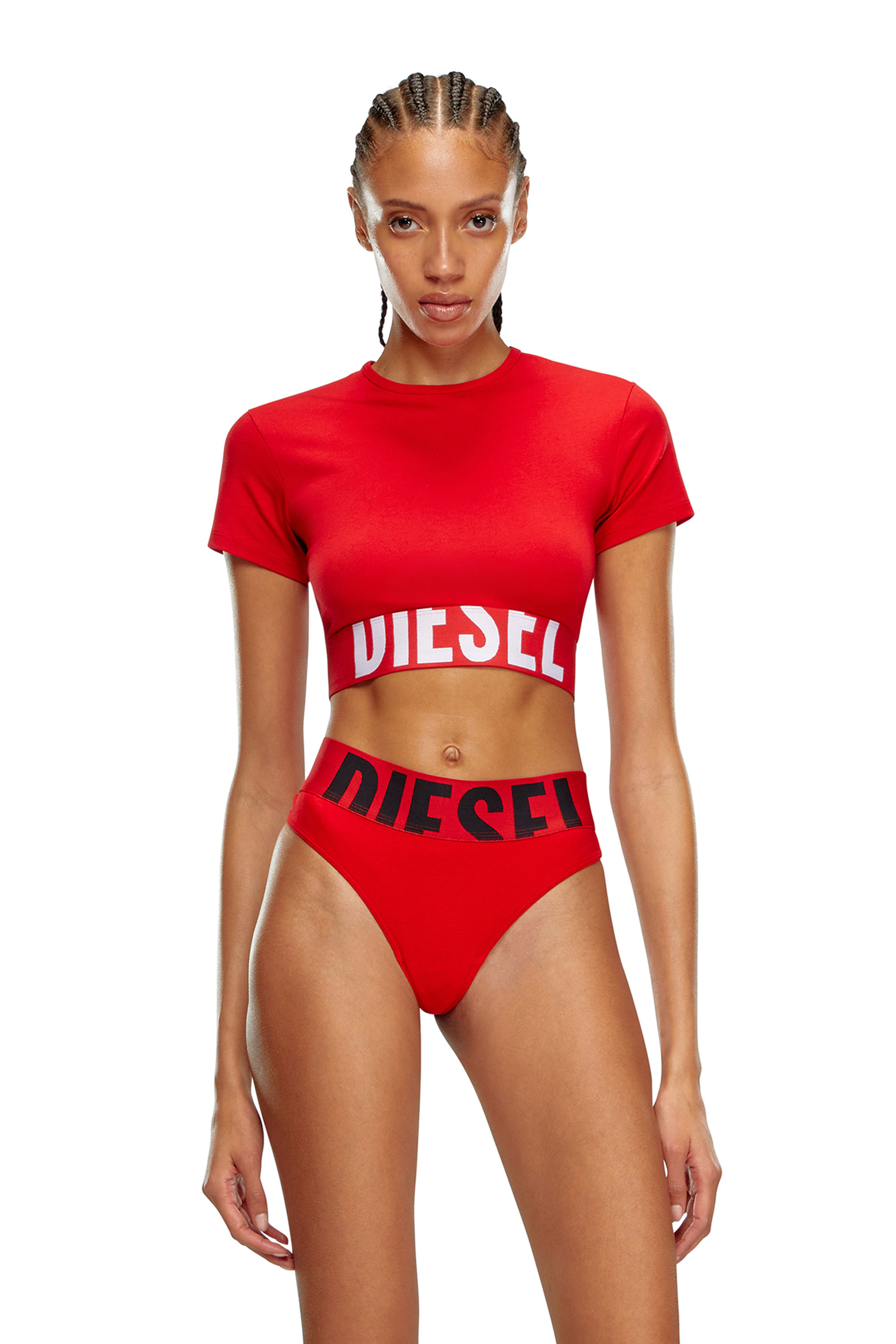 Diesel - UFTEE-SPORT-CROPPED-T-SHIRT, Woman's Sporty cropped top with logo band in Red - 1