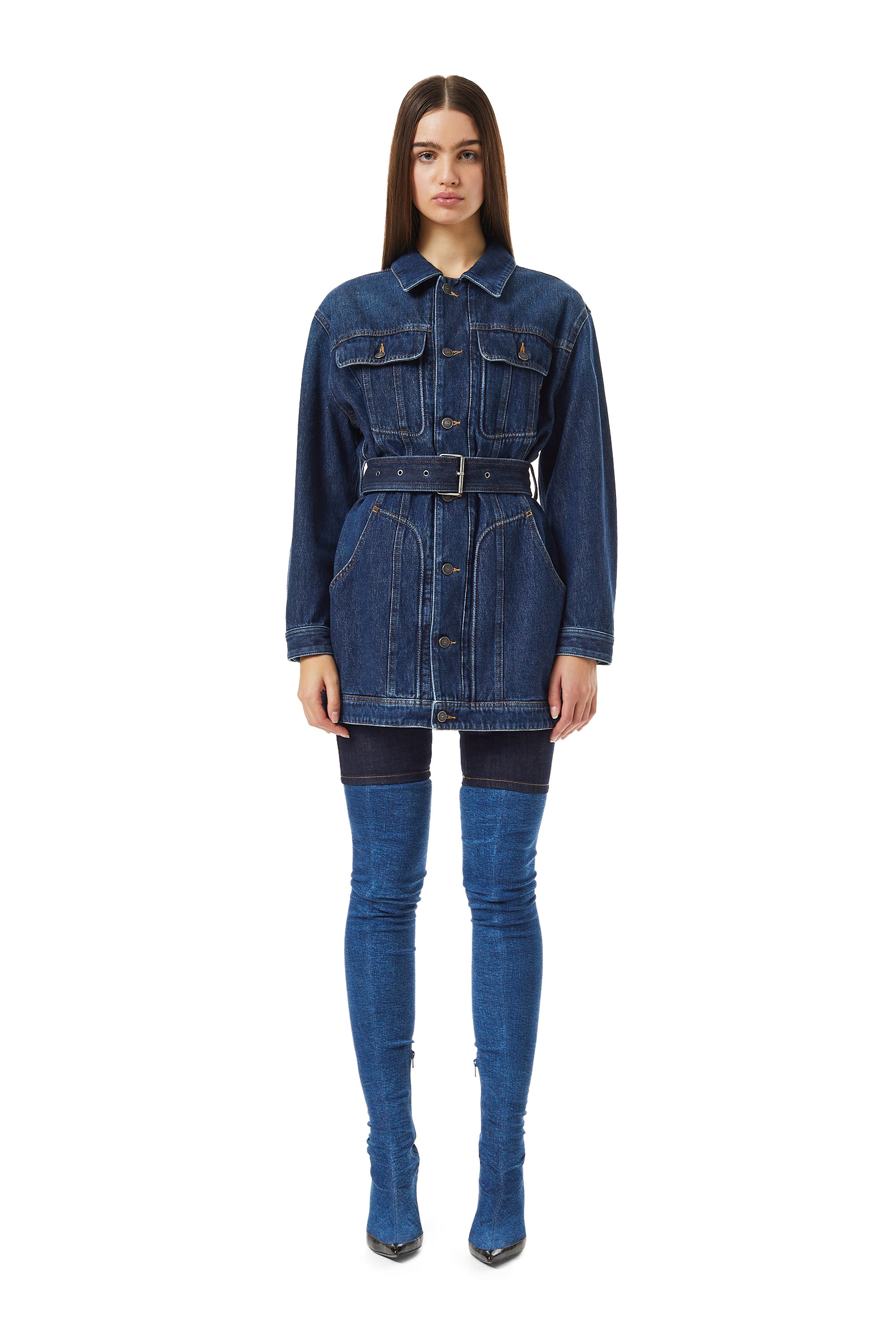 Diesel - DE-FLAMINIA TRUCKER COAT, Woman's Trucker coat in Dark Blue - 1