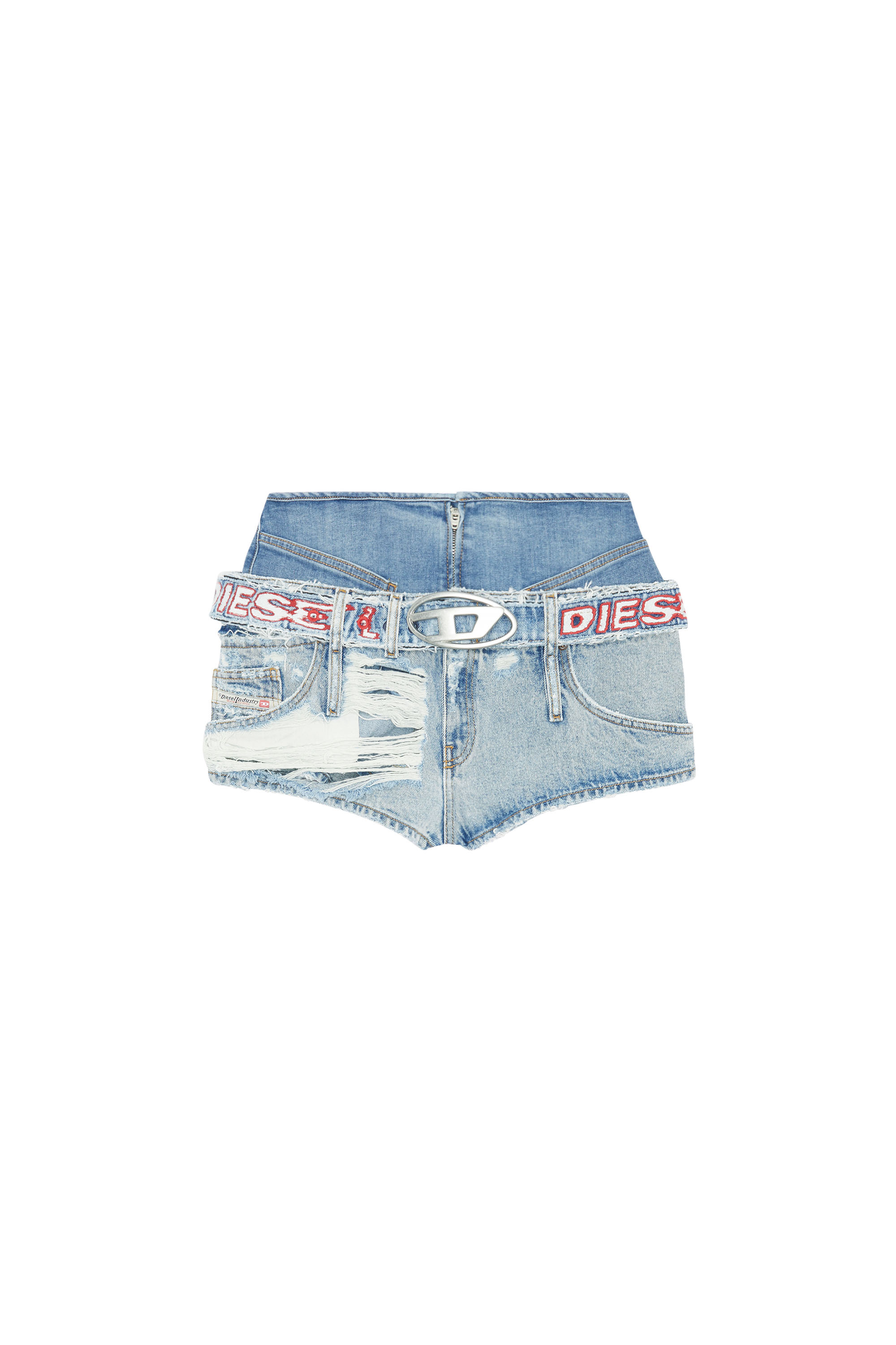 Diesel - DE-MONKER, Woman's Destroyed denim shorts in Light Blue - 3