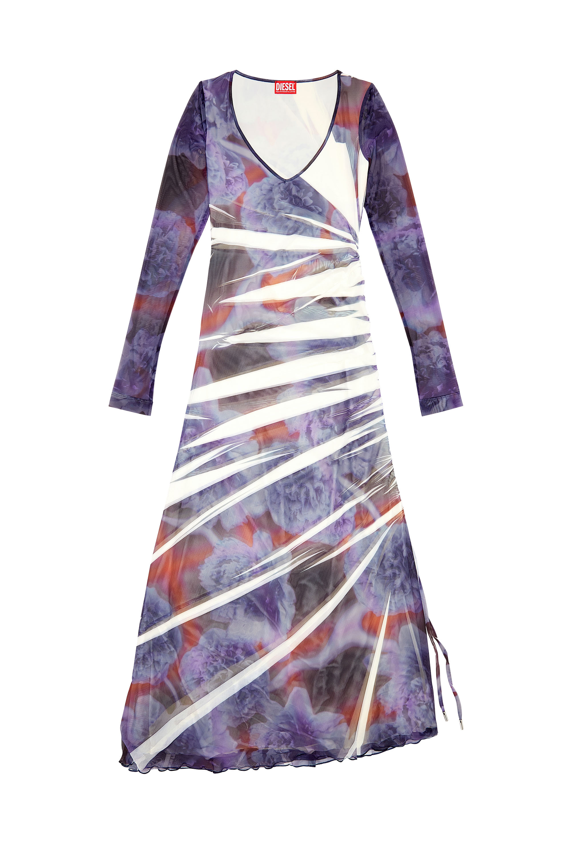Diesel - D-ARIEN, Woman's Long dress in printed mesh in Blue - 2