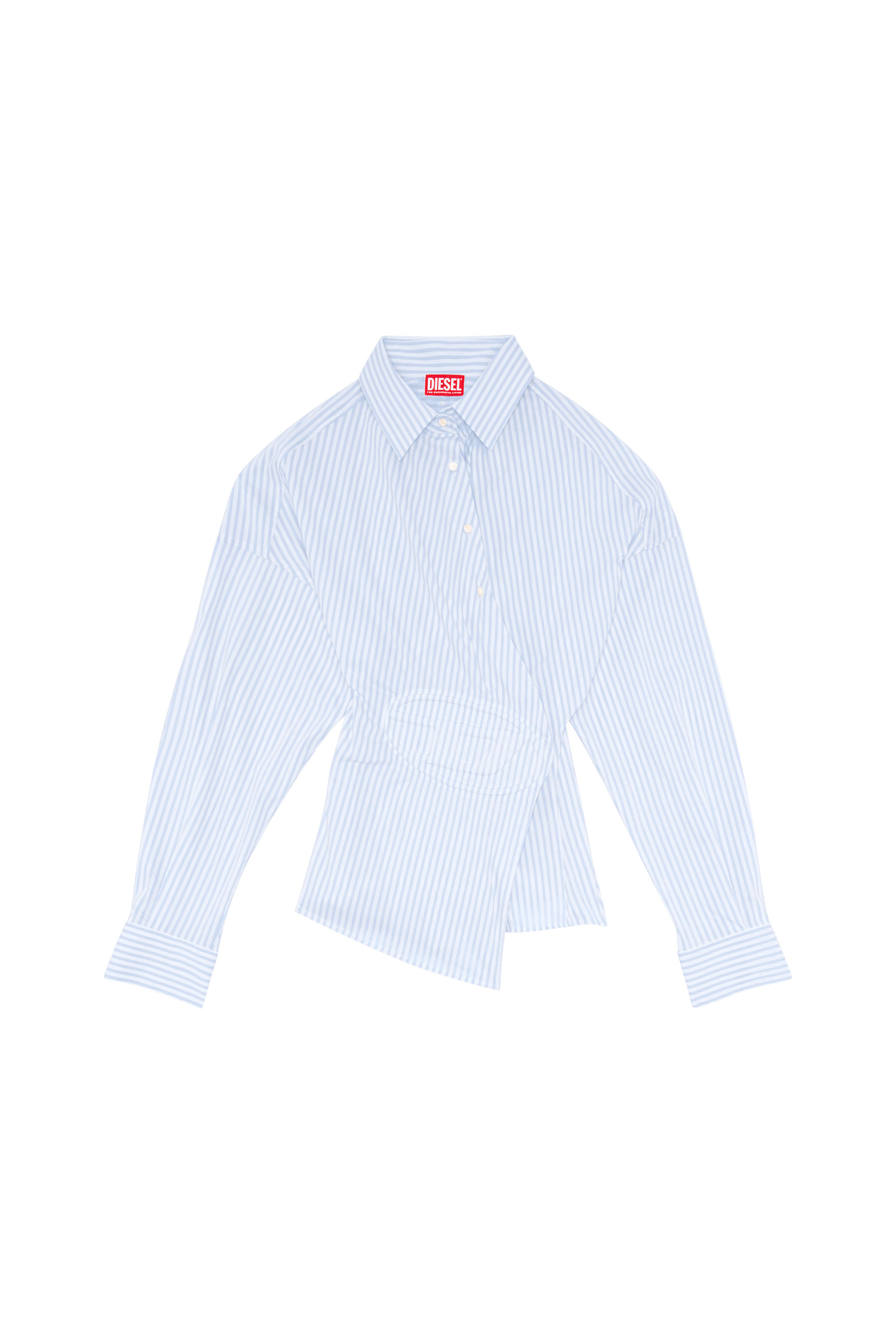 Diesel - C-SIZ-N2, Woman's Striped wrap shirt with embossed logo in Light Blue - 3