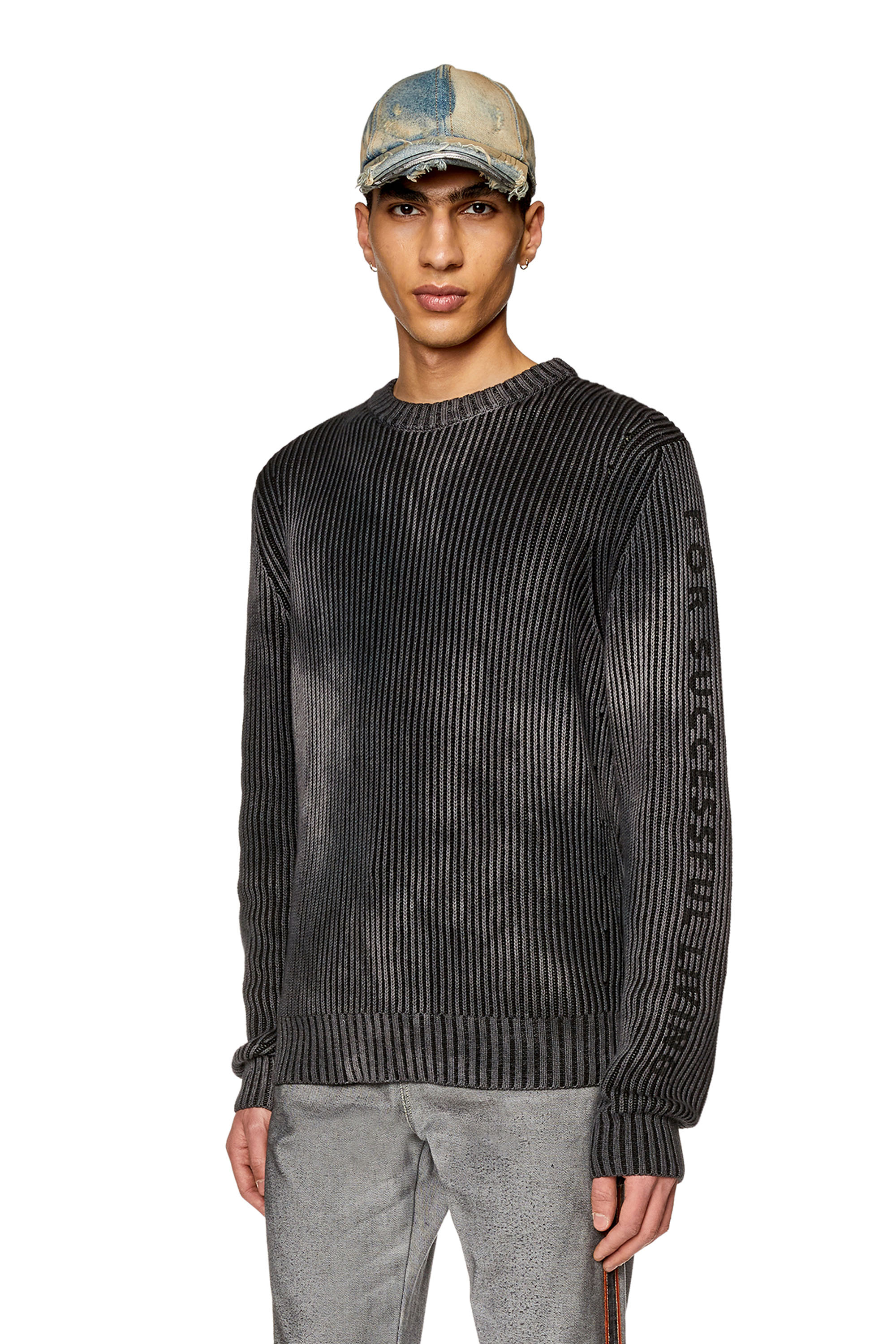 Diesel - K-ALIMNIA, Man's Cotton pullover with bad-dye effect in Black - 1