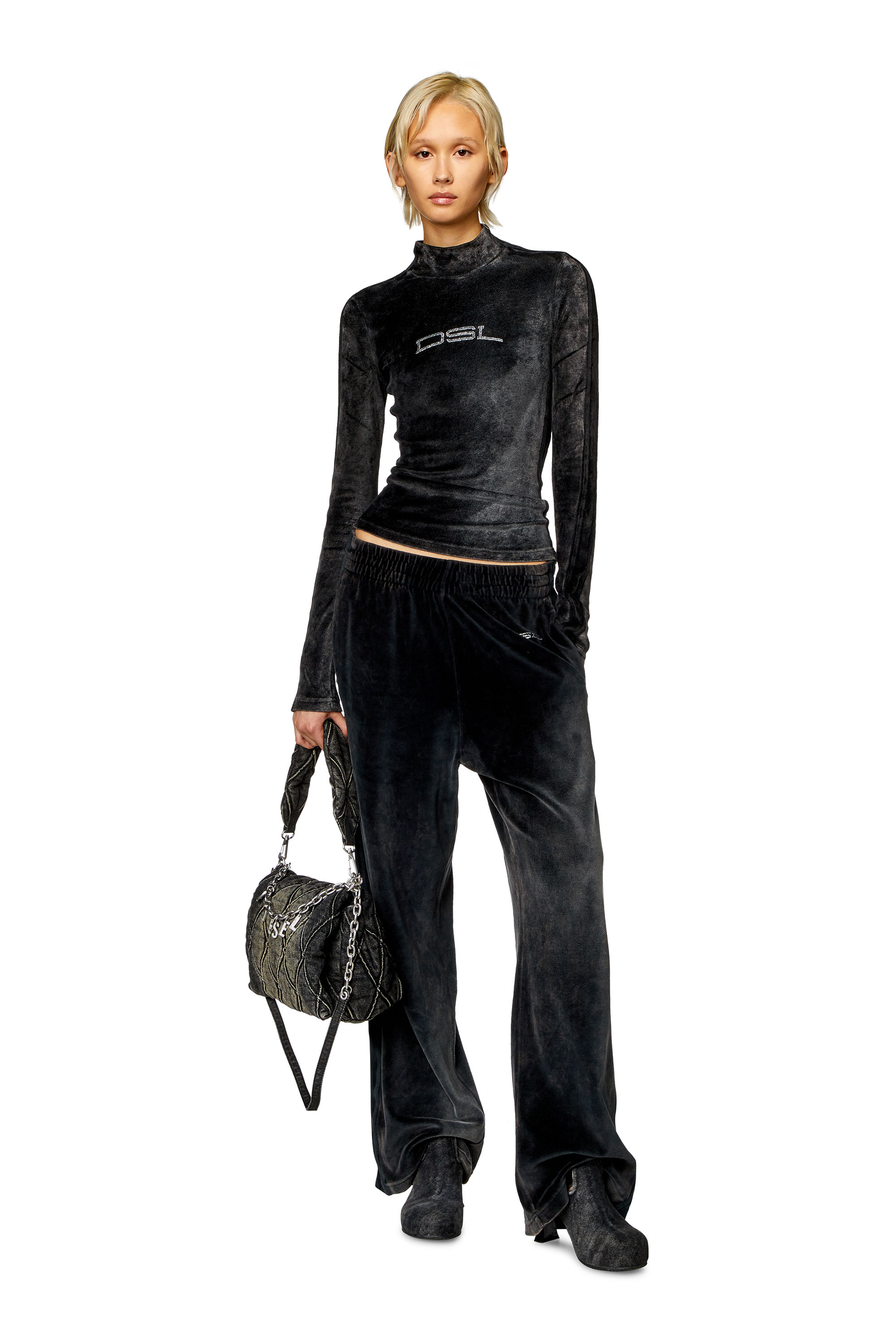 Diesel - T-SLIM-N1, Woman's Mock-neck top in faded chenille in Black - 2