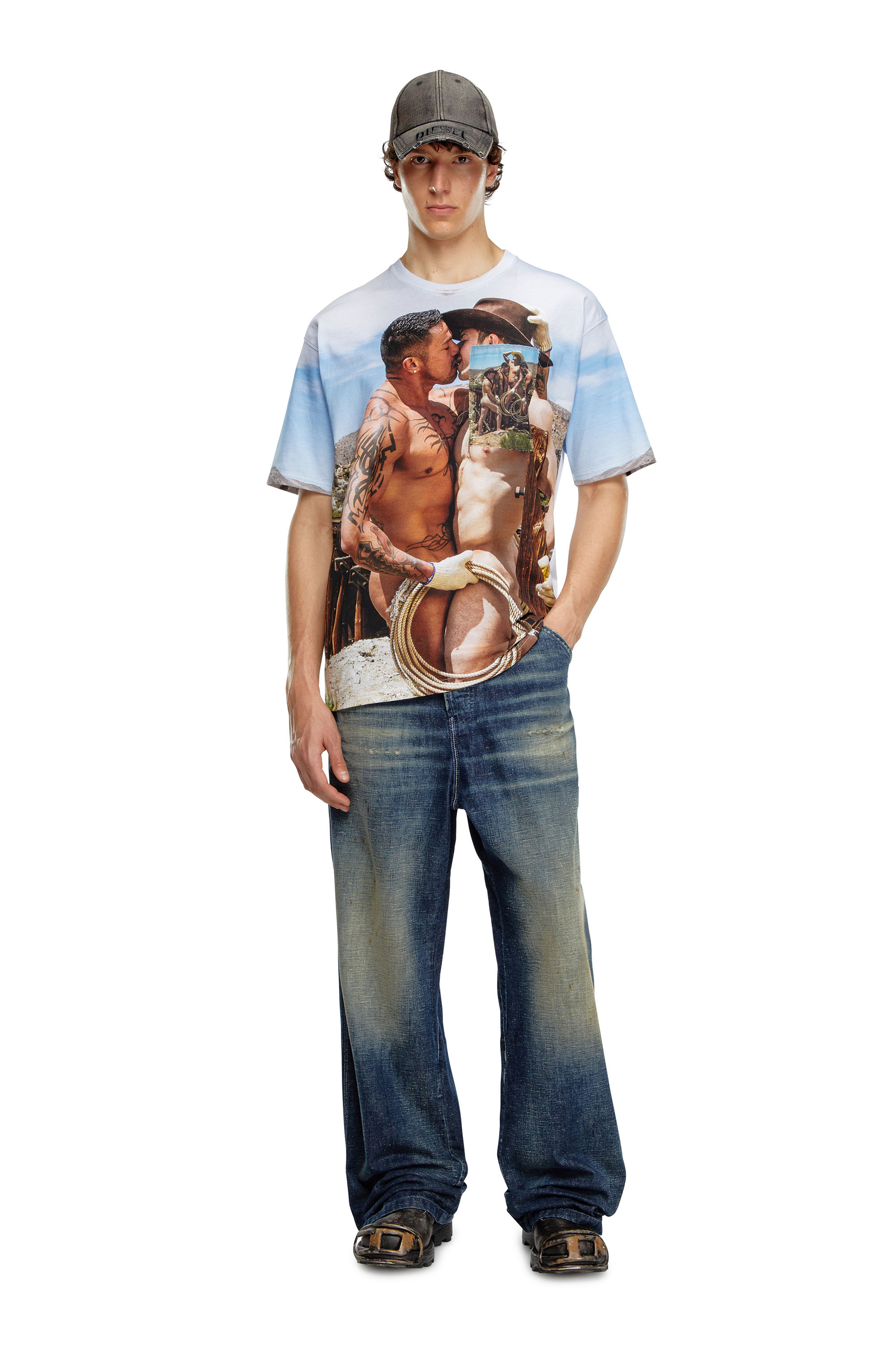 Diesel - PR-T-BOXT-HVB, Unisex's T-shirt with print and patches in Light Blue - 4
