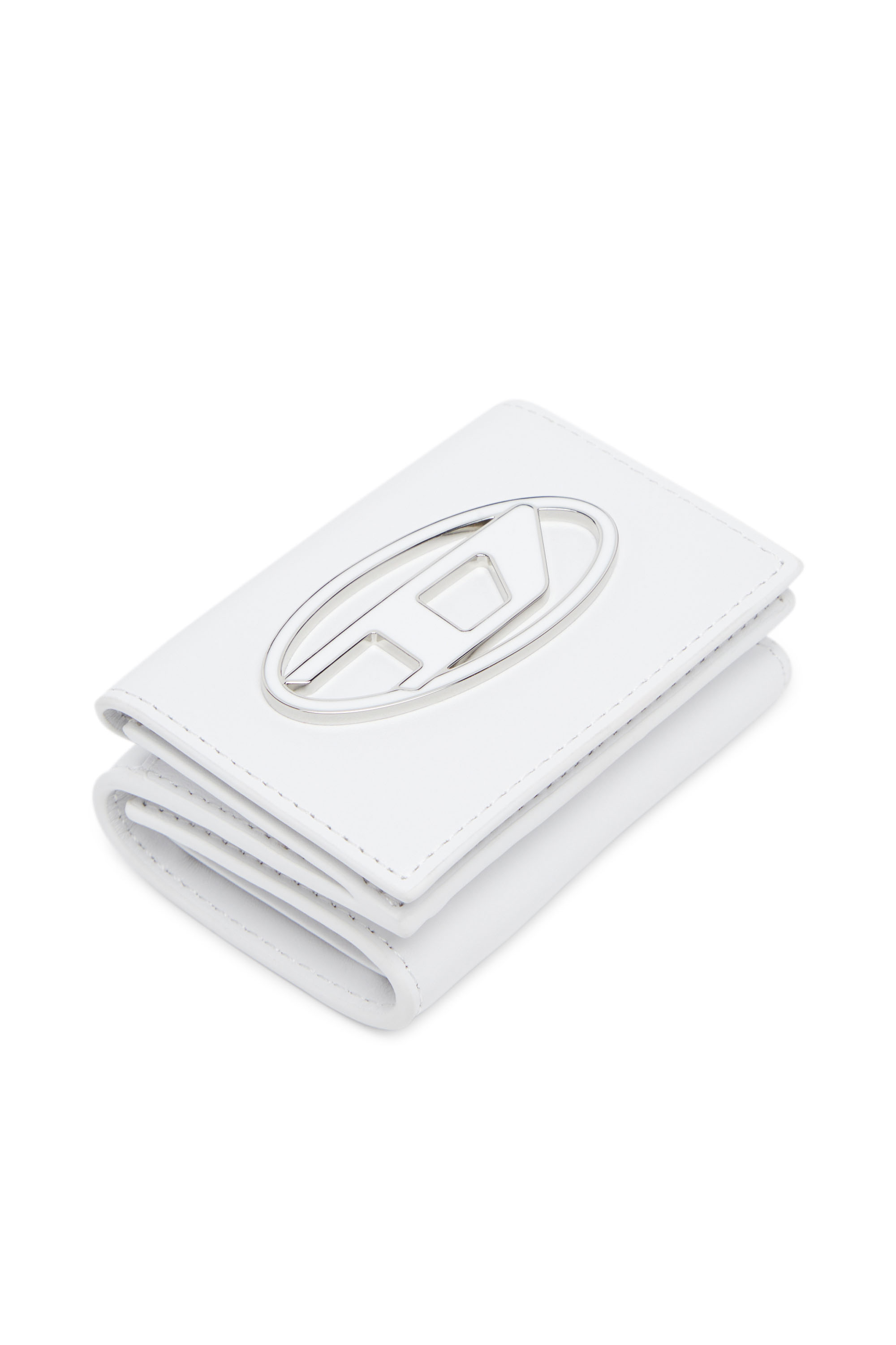 Diesel - LORETTINA, Woman's Leather tri-fold wallet with logo plaque in White - 4