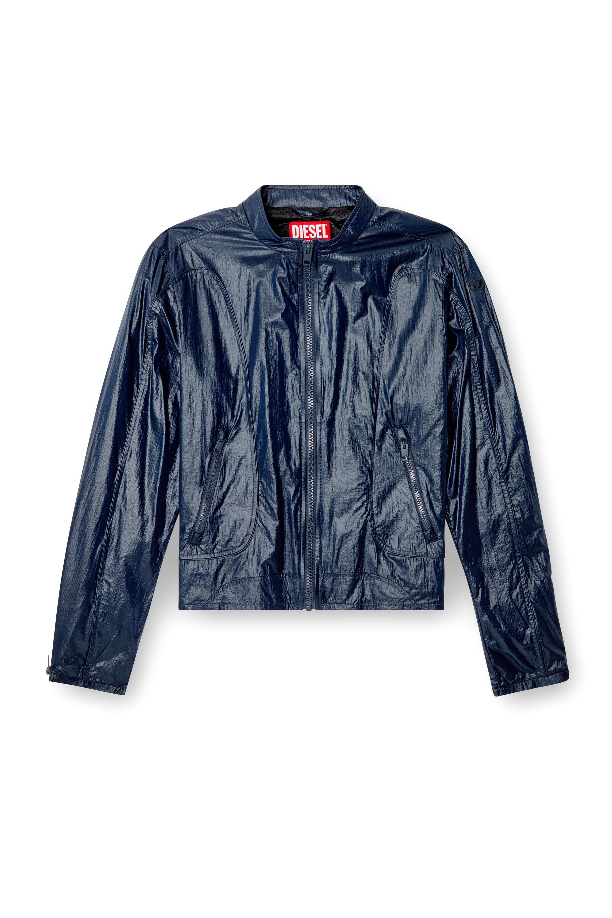 Diesel - J-CLAYS, Man's Biker jacket in shiny ripstop in Blue - 3