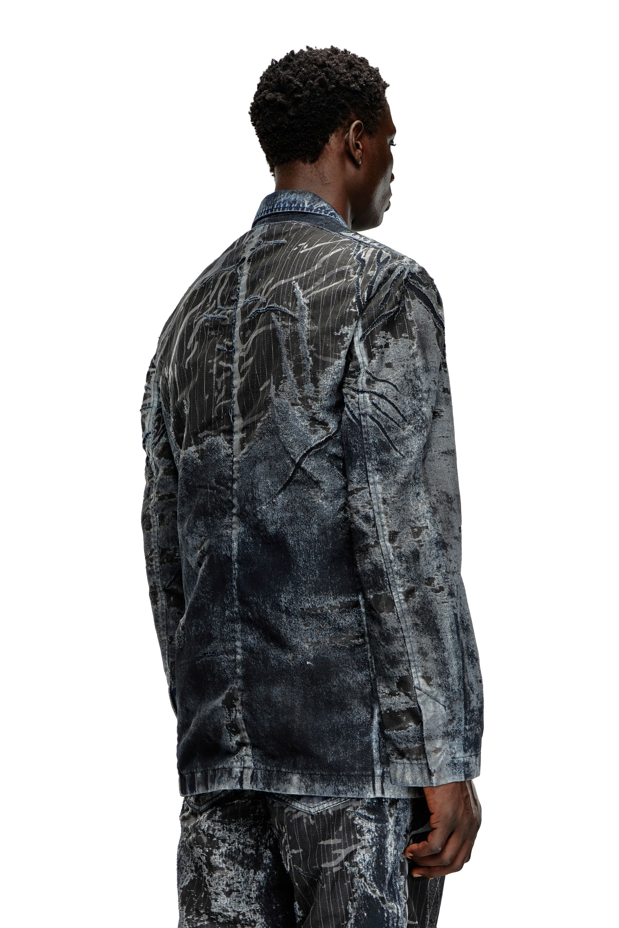 Diesel - D-BLA-DEV-FSE, Unisex's Blazer in pinstriped devoré denim in Black/Blue - 4