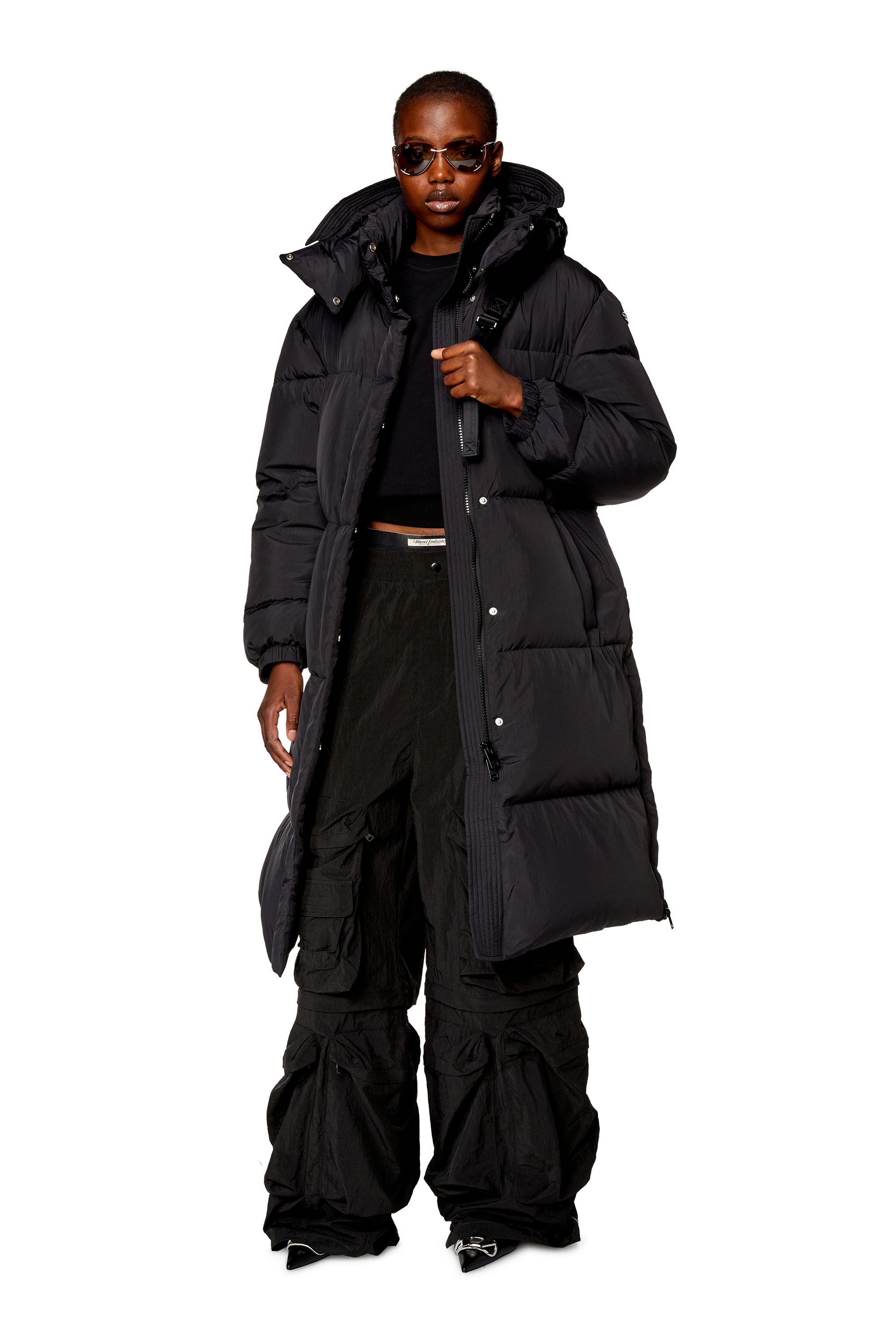 Diesel - W-PEYT, Woman's Down coat in recycled nylon taslan in Black - 1