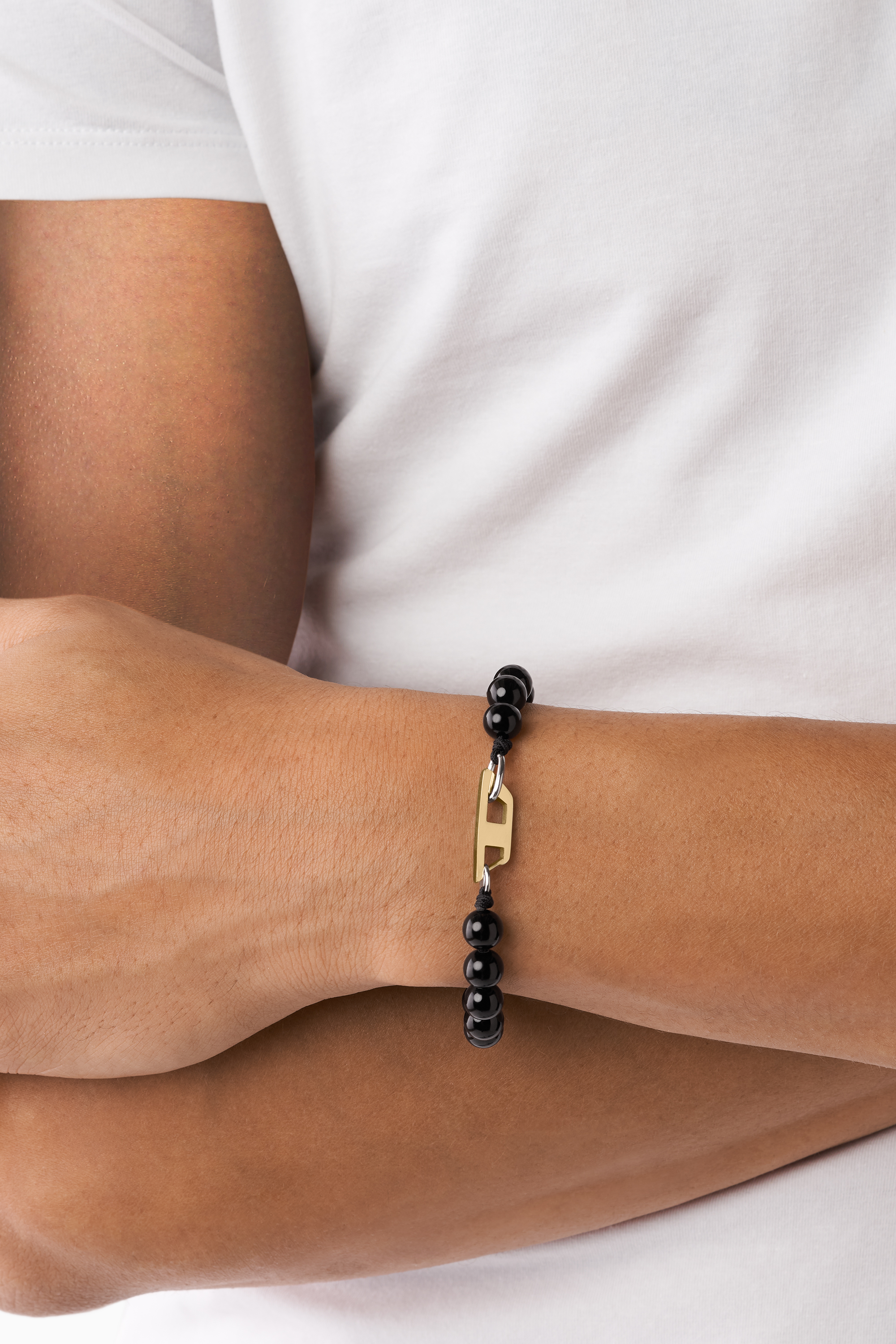 Diesel - DX1341, Unisex's Black agate beaded bracelet in Black/Oro - 3