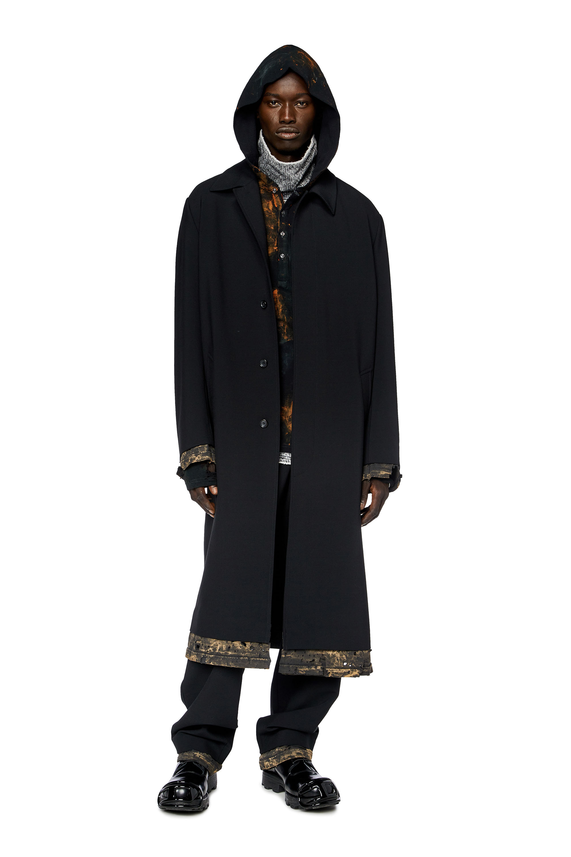 Diesel - J-LEWITT, Man's Wool-blend coat with distressed trims in Black - 2