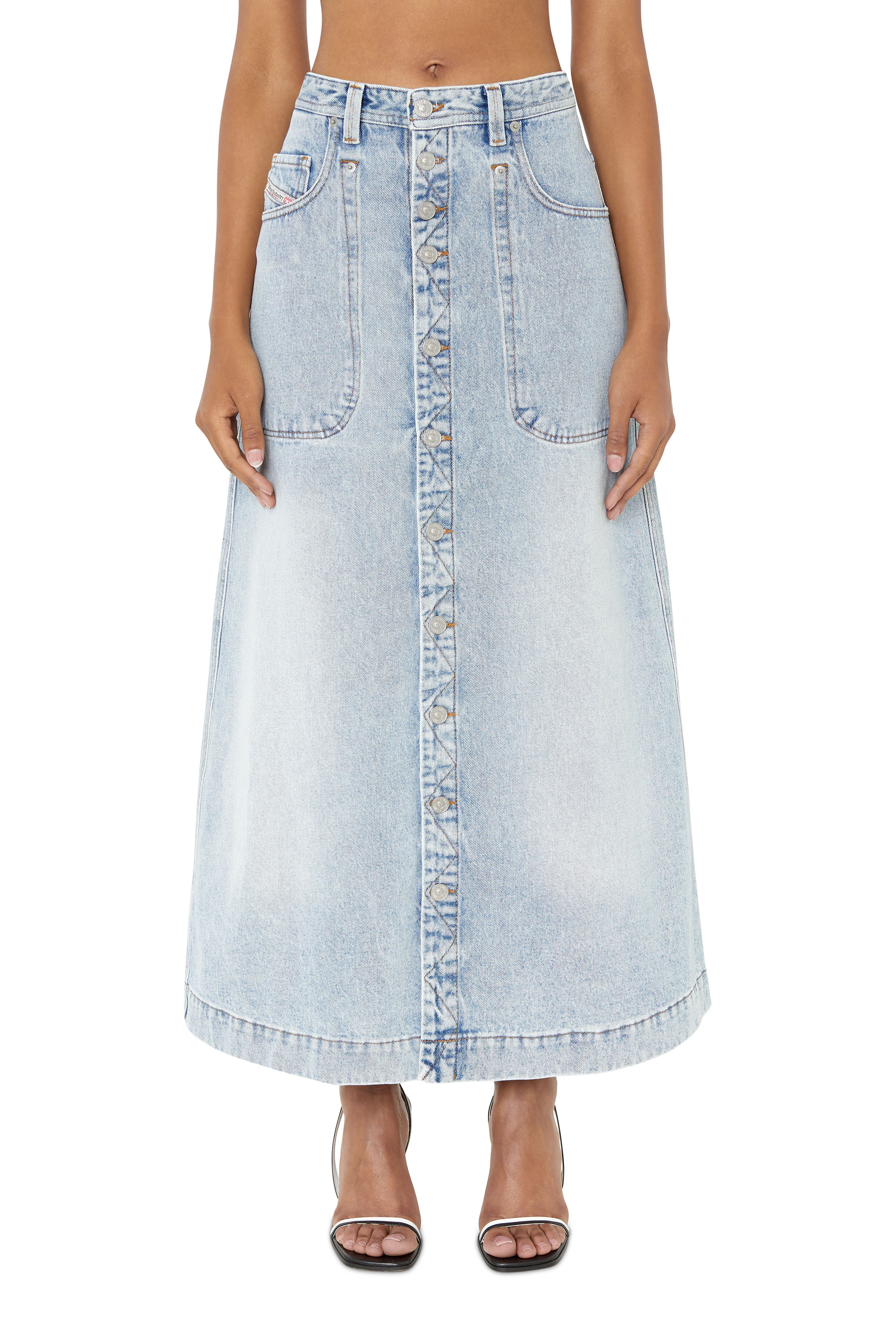 Diesel - DE-ALBUS-L A-LINE LONG SKIRT, Woman's A-line skirt in denim in Light Blue - 1